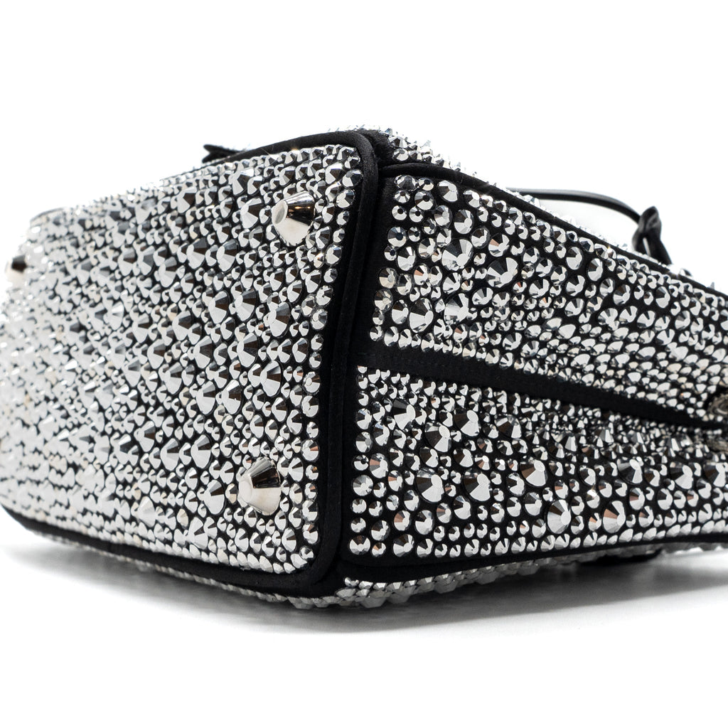 PRADA GALLERIA SATIN MINI BAG WITH CRYSTAL BLACK SHW