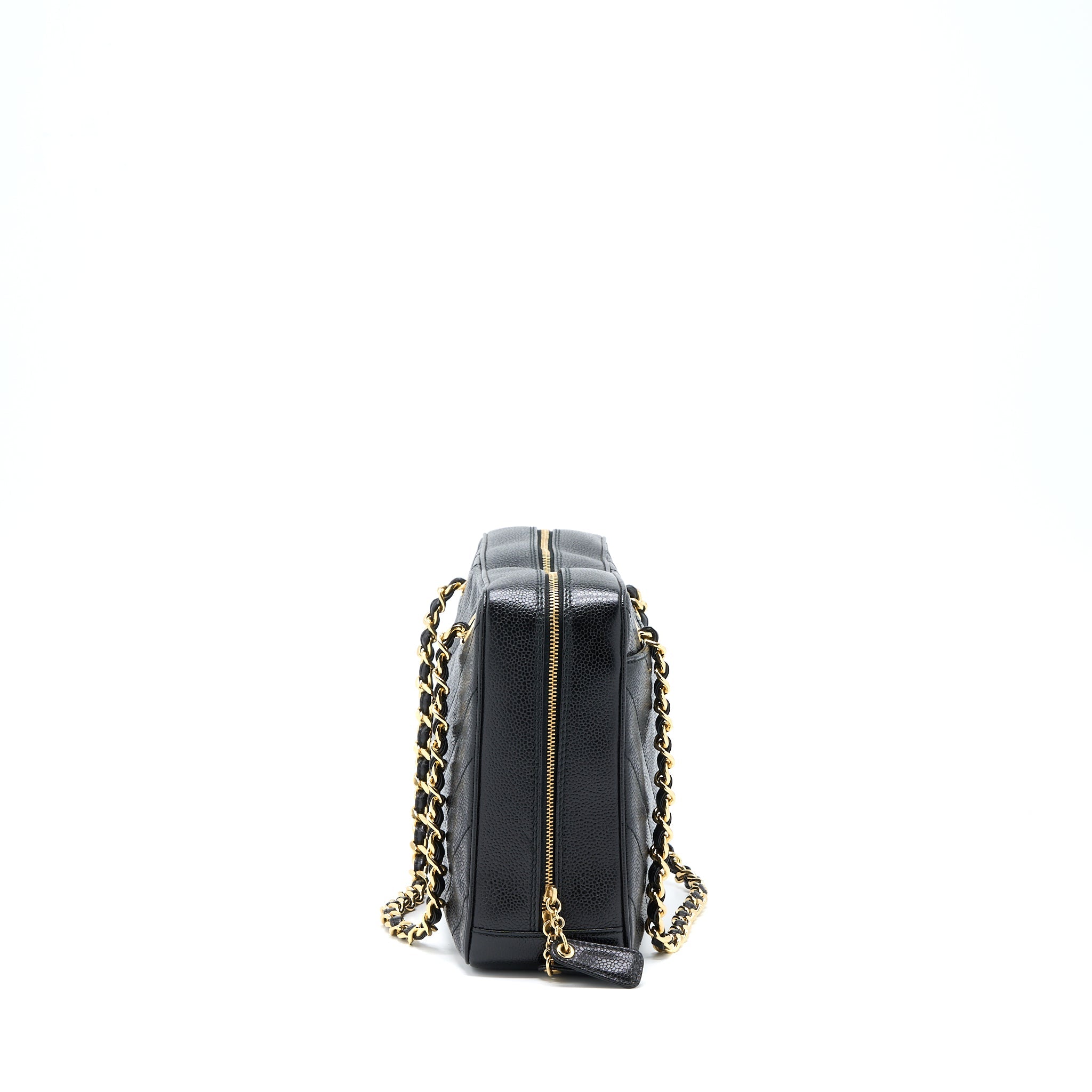 CHANEL VINTAGE CAMERA CHEVRON TOTE BAG CAVIAR BLACK GHW