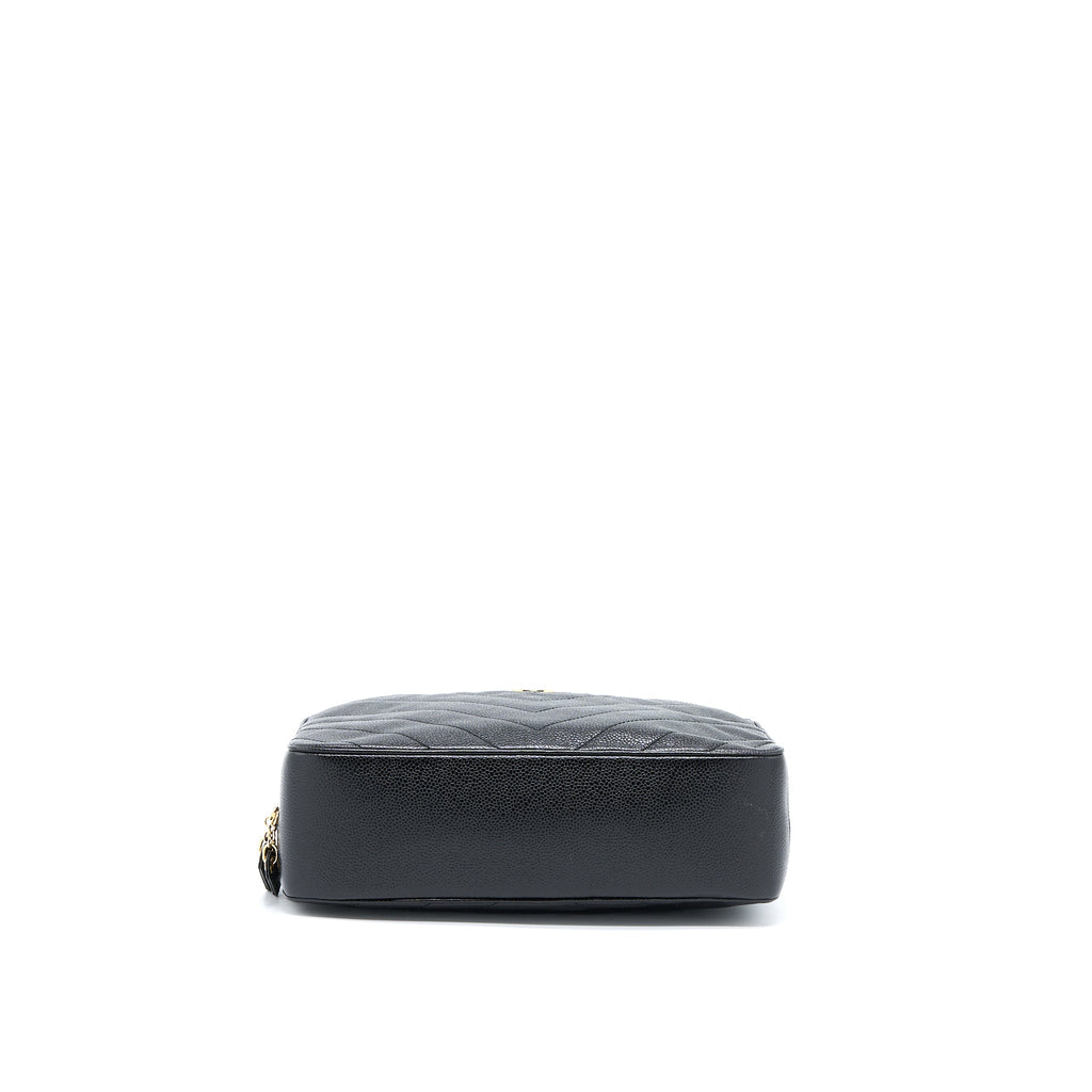 CHANEL VINTAGE CAMERA CHEVRON TOTE BAG CAVIAR BLACK GHW