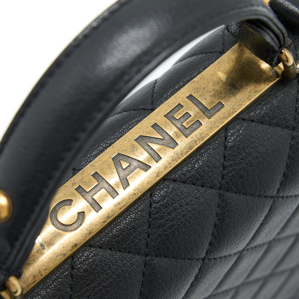 CHANEL RITA TOP HANDLE FLAP BAG GRAINED GOATSKIN BLACK BRUSHED GHW