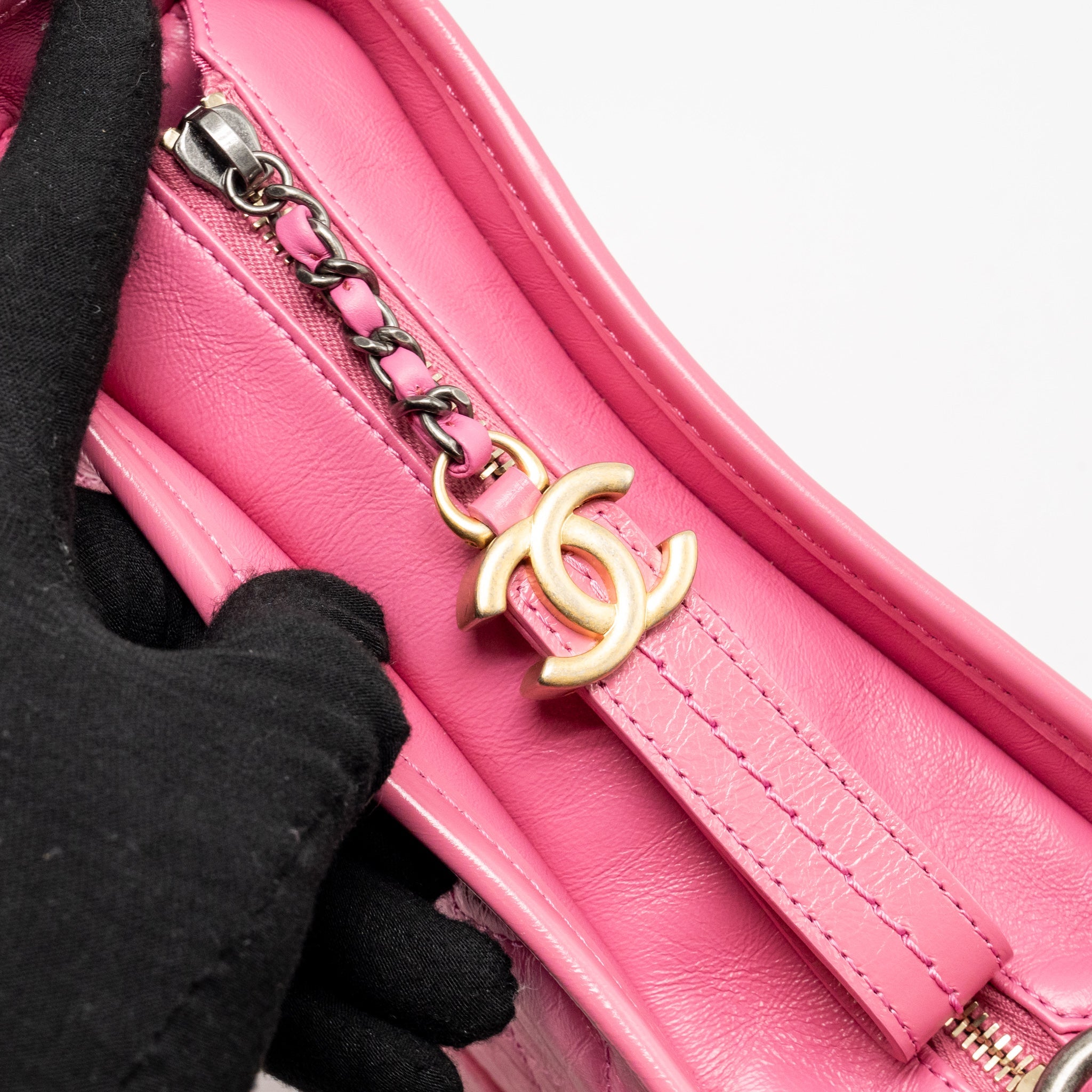 CHANEL SMALL GABRIELLE HOBO BAG AGED CALFSKIN PINK MULTICOLOURED HARDWARE