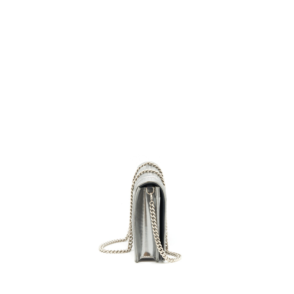 DIOR DIORAMA WALLET ON CHAIN METALLIC SILVER SHW