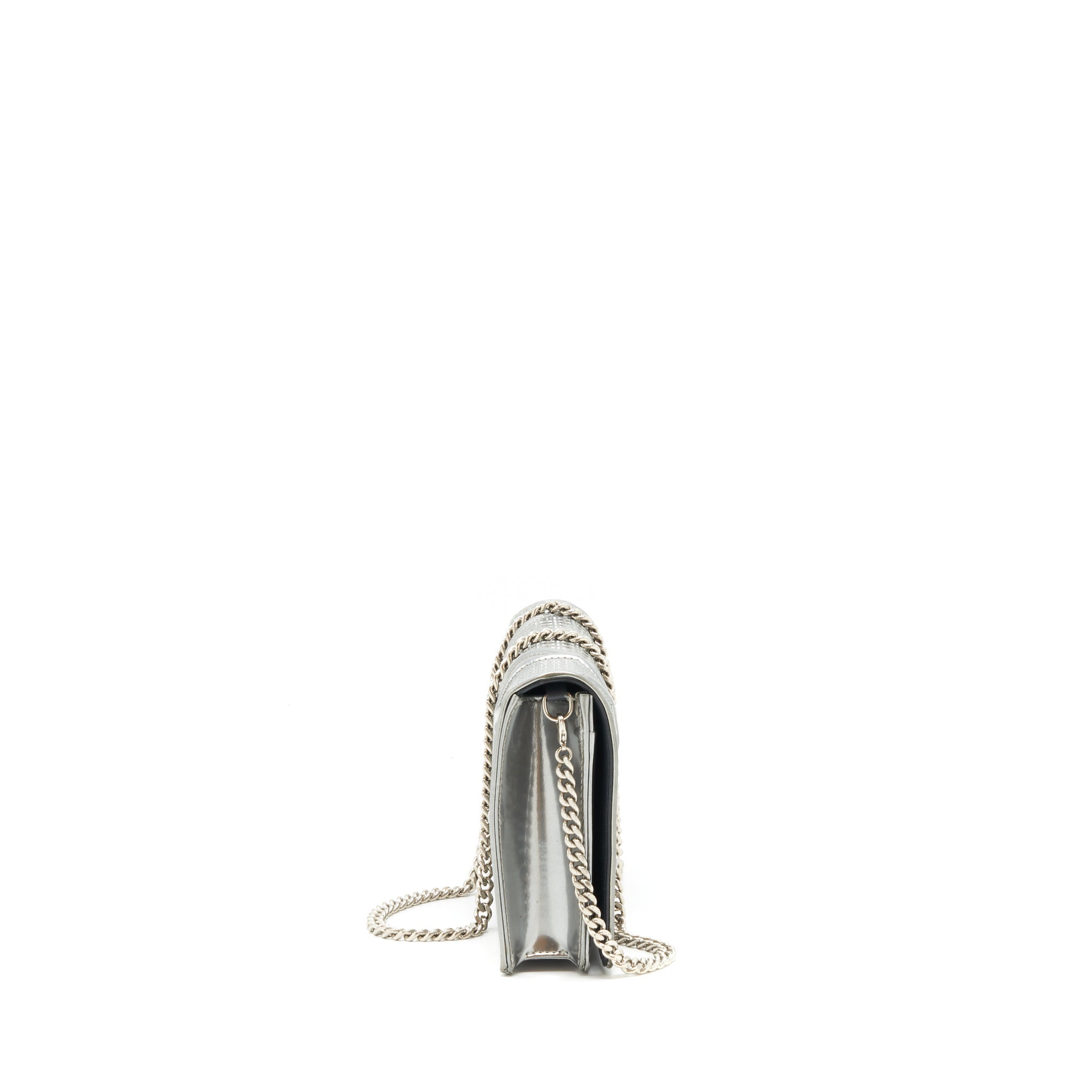 DIOR DIORAMA WALLET ON CHAIN METALLIC SILVER SHW