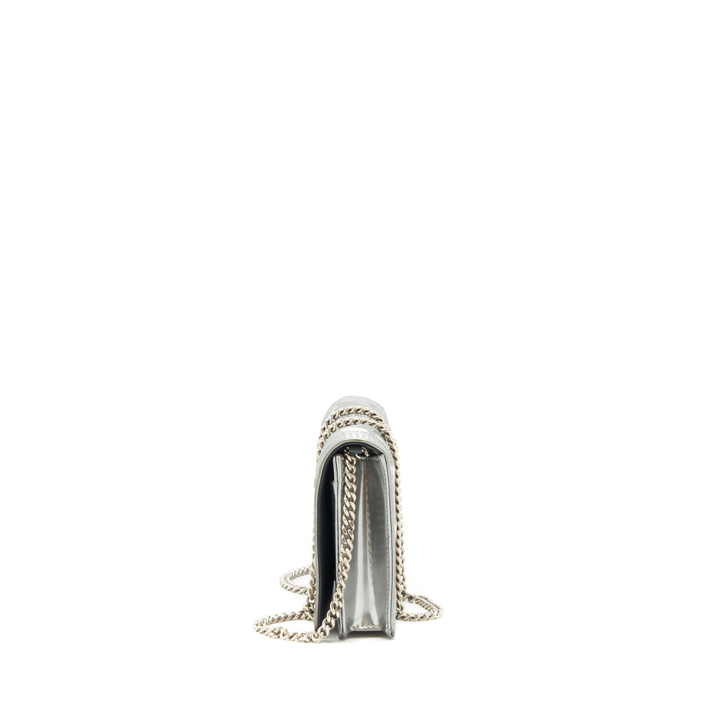 DIOR DIORAMA WALLET ON CHAIN METALLIC SILVER SHW