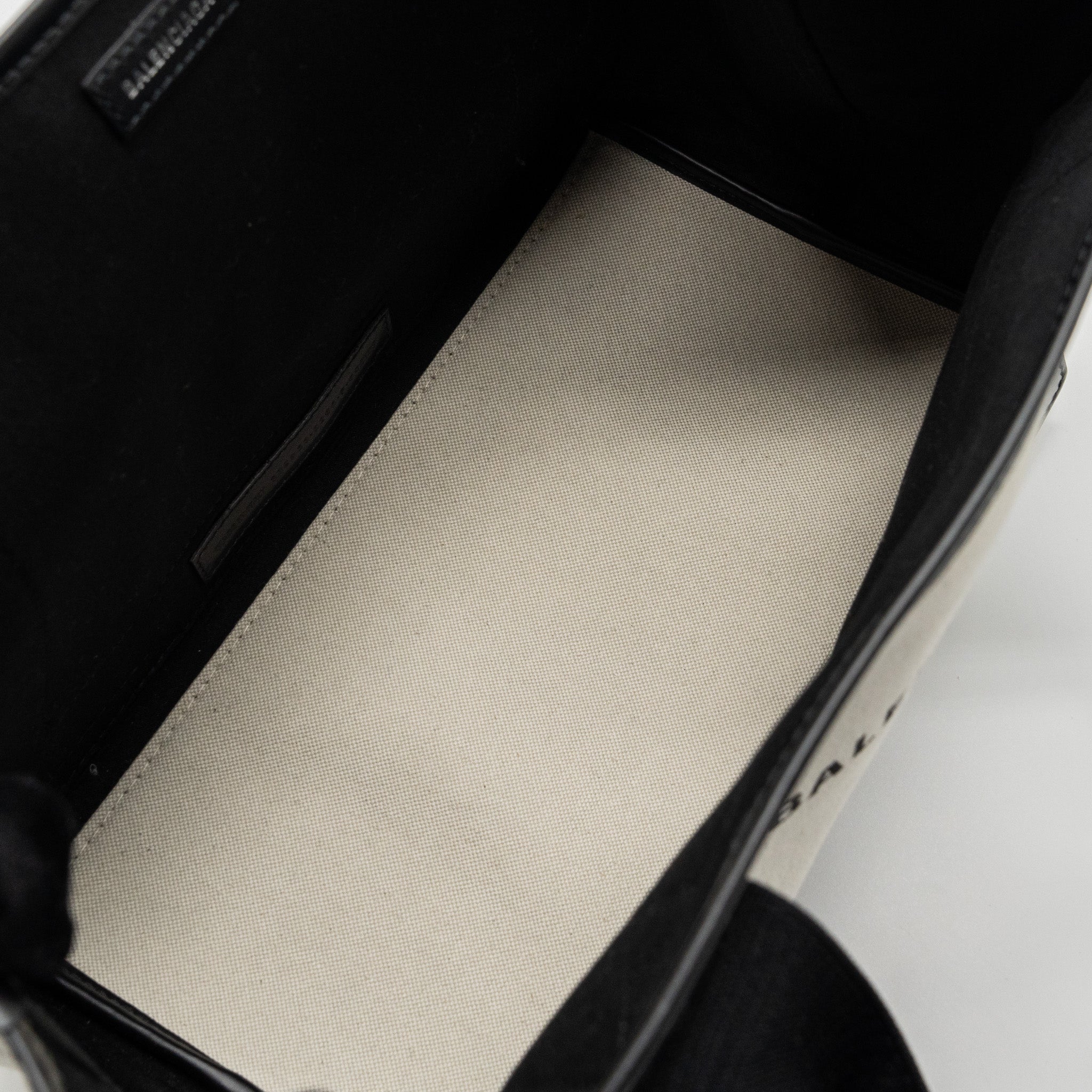 BALENCIAGA CABAS TOTE BAG CANVAS/CALFSKIN BEIGE/BLACK SHW