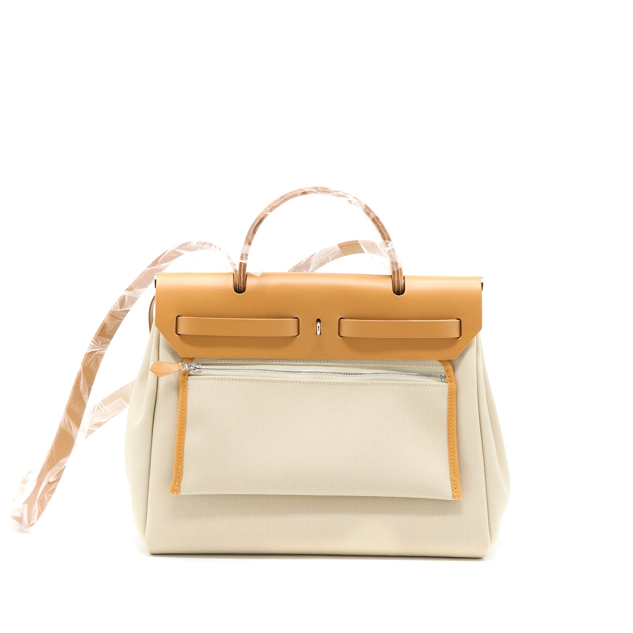 HERMES HERBAG ZIP 31 BAG CANVAS BRETON/NATURAL SABLE/NATA SHW