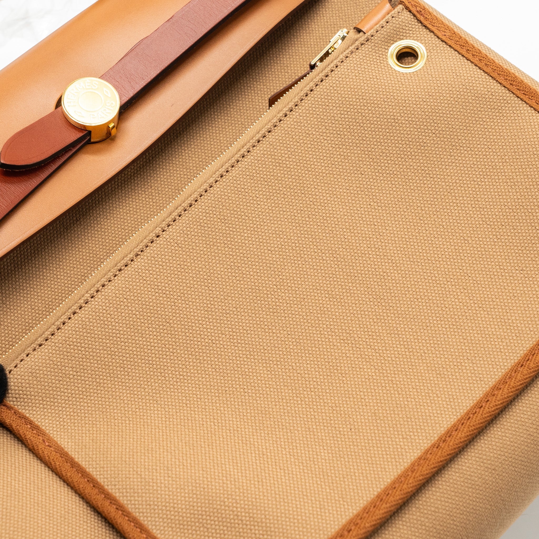 HERMES HERBAG 31 CANVAS/HUNTER LEATHER CHAI/NATUREL SABLE/FAUVE/CUIVRE GHW