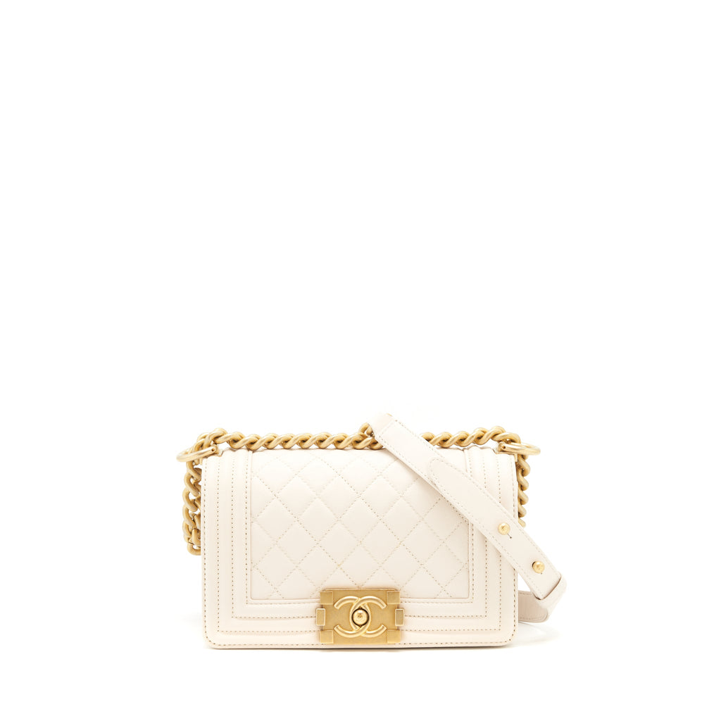 CHANEL SMALL BOY CHANEL CALFSKIN WHITE GHW