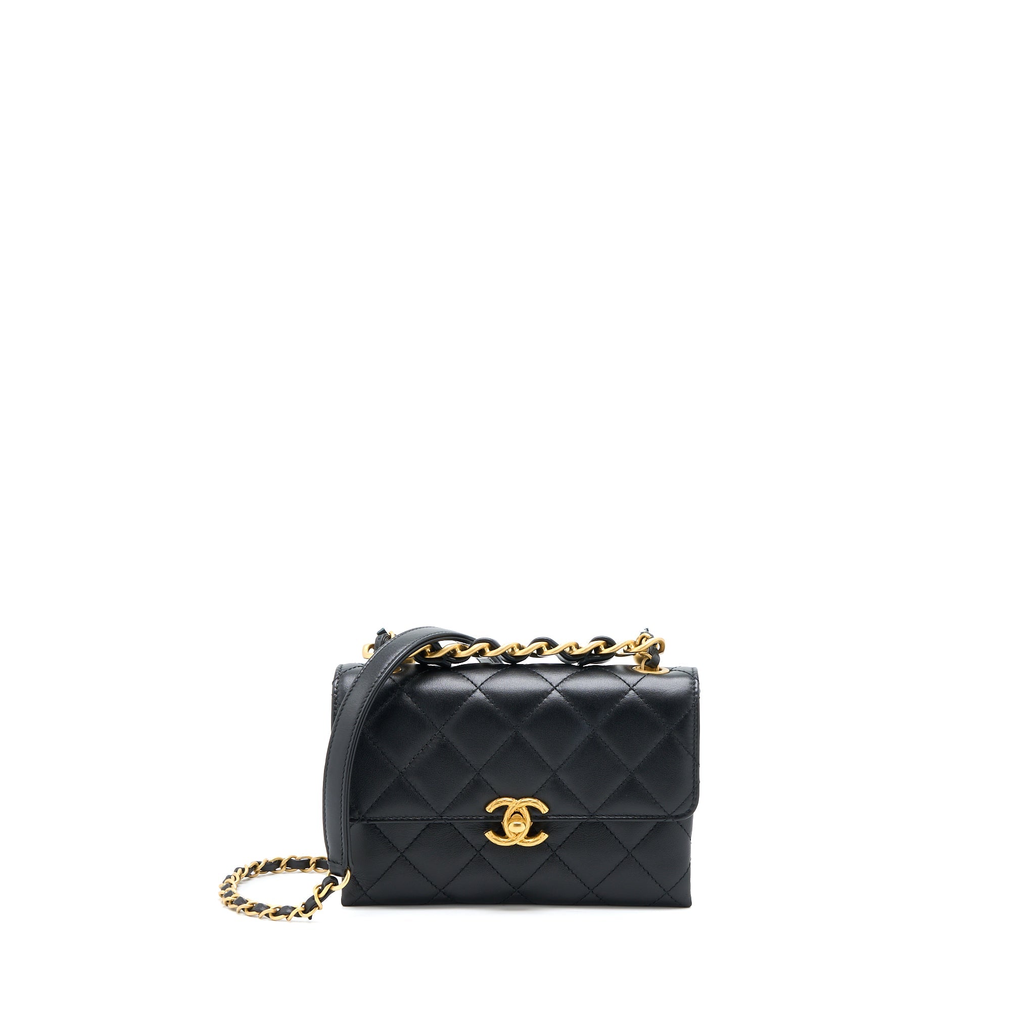 CHANEL 22S SEASONAL FLAP BAG CALFSKIN BLACK BRUSHED GHW