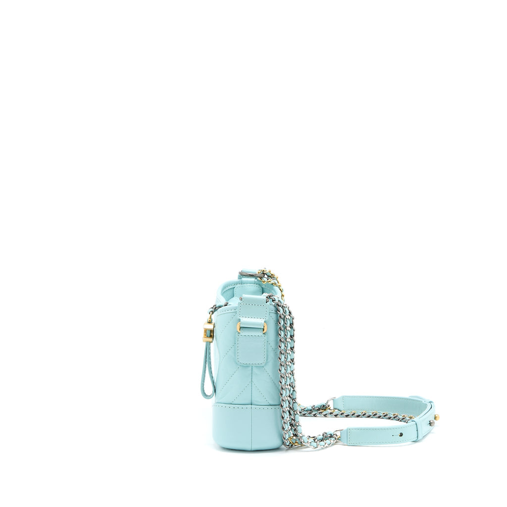 CHANEL SMALL GABRIELLE CHEVRON CALFSKIN LIGHT BLUE MULTICOLOUR HARDWARE