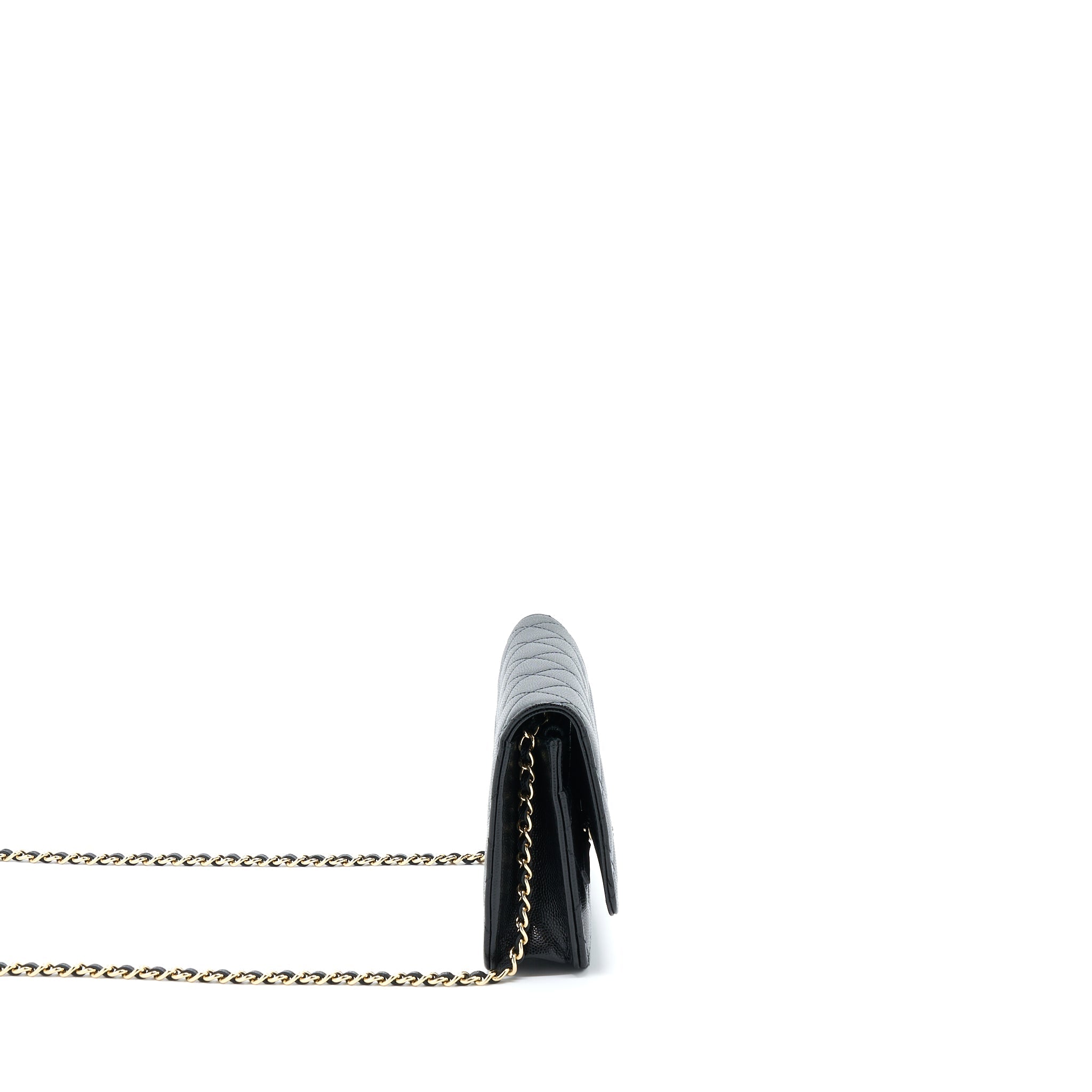 CHANEL 22S WALLET ON CHAINS WITH DETAIL CC LOGO CAVIAR BLACK LGHW