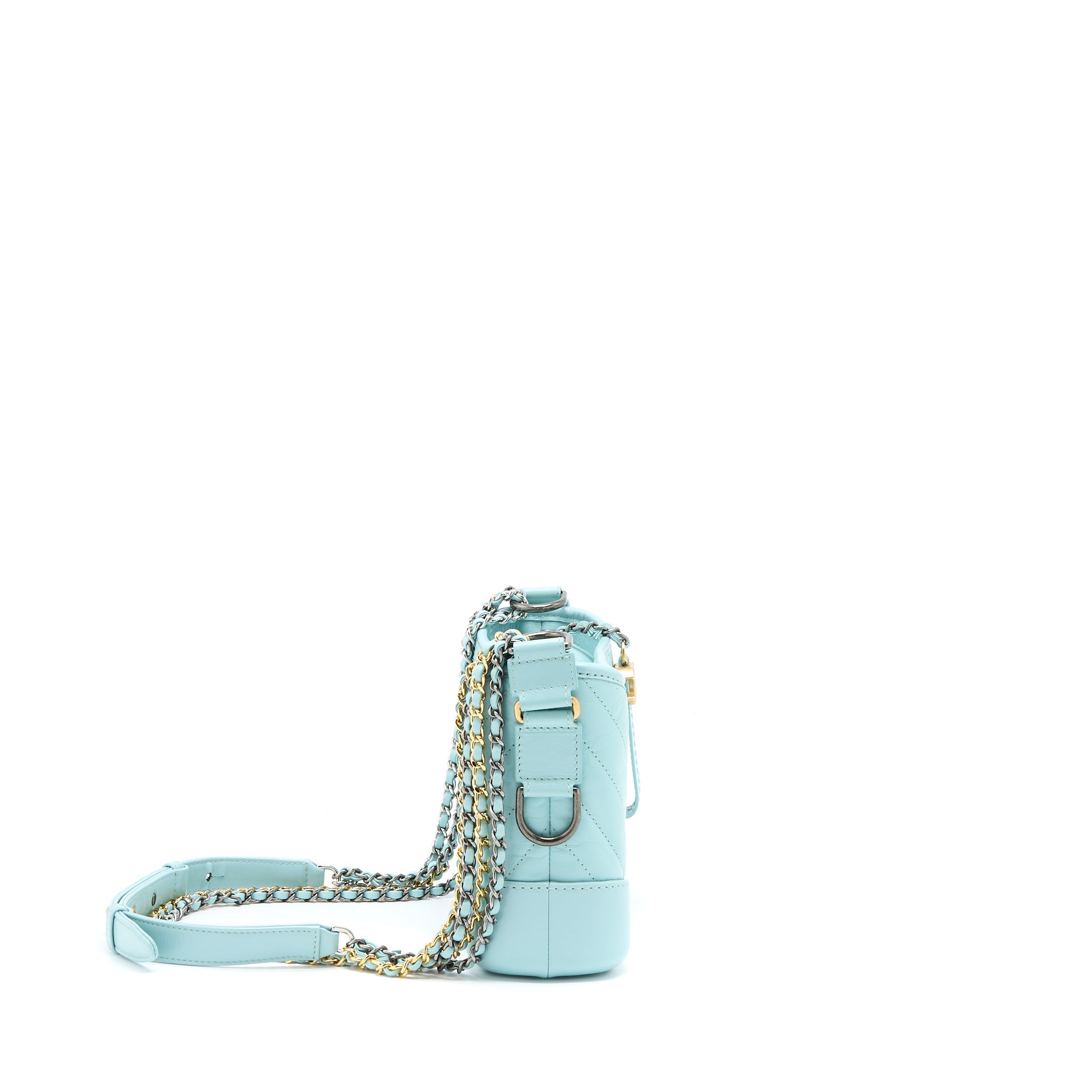 CHANEL SMALL GABRIELLE CHEVRON CALFSKIN LIGHT BLUE MULTICOLOUR HARDWARE
