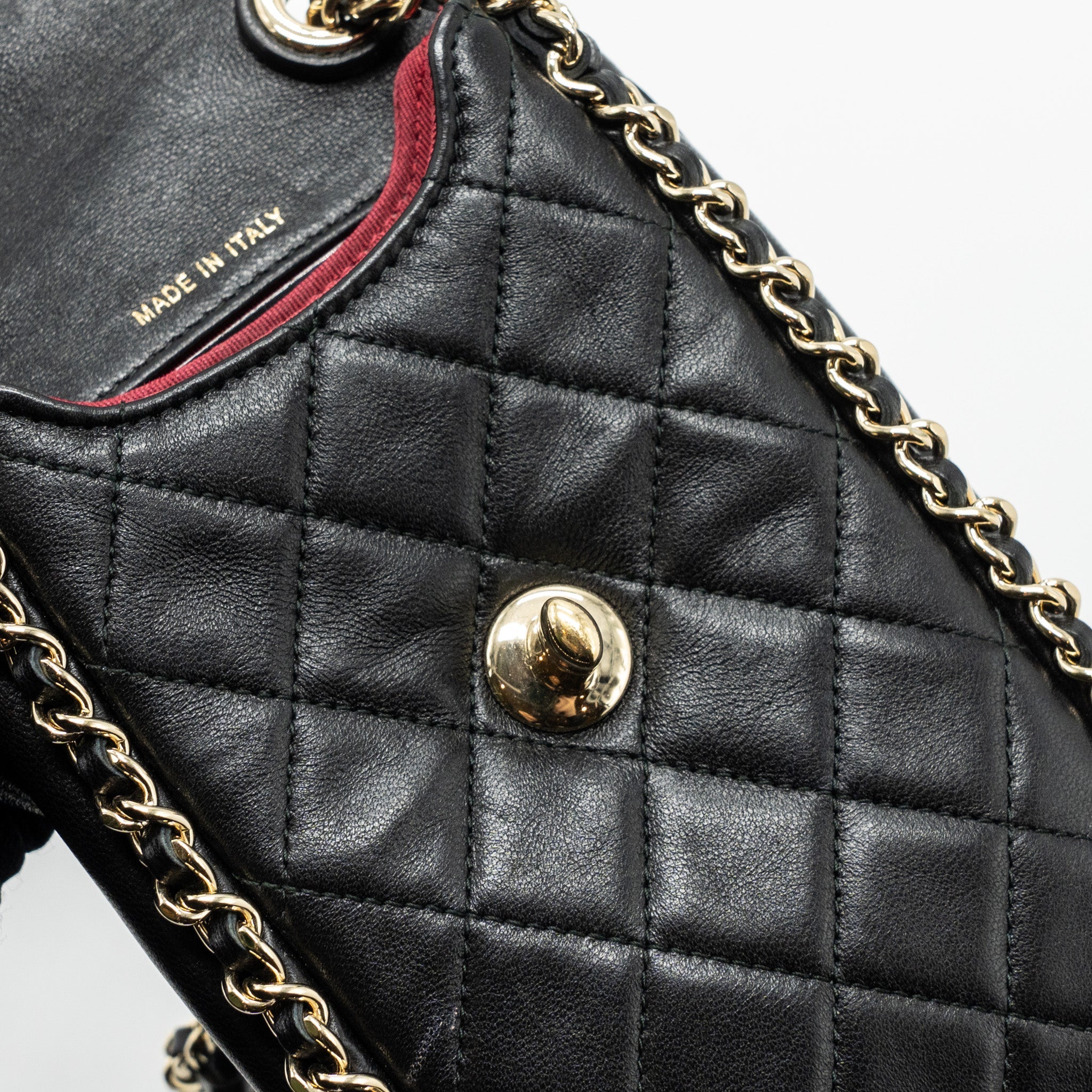 CHANEL PHONE HOLDER WITH CHAIN LAMBSKIN BLACK LGHW