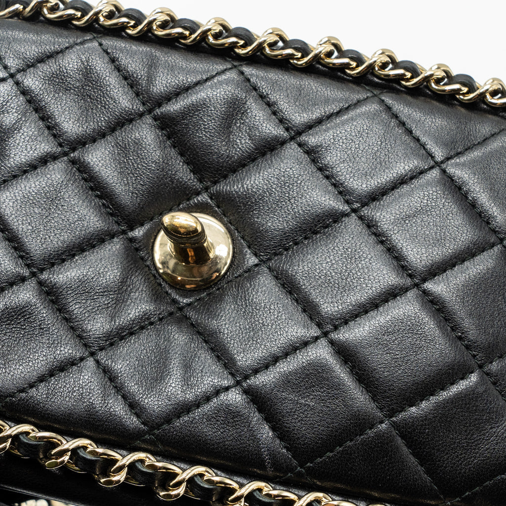 CHANEL PHONE HOLDER WITH CHAIN LAMBSKIN BLACK LGHW