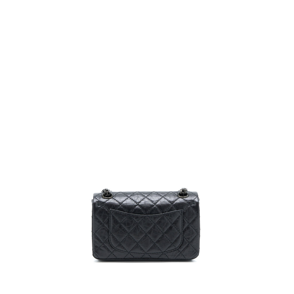 CHANEL MINI 2.55 REISSUE AGED CALFSKIN SO BLACK WITH BLACK HARDWARE (MICROCHIP)