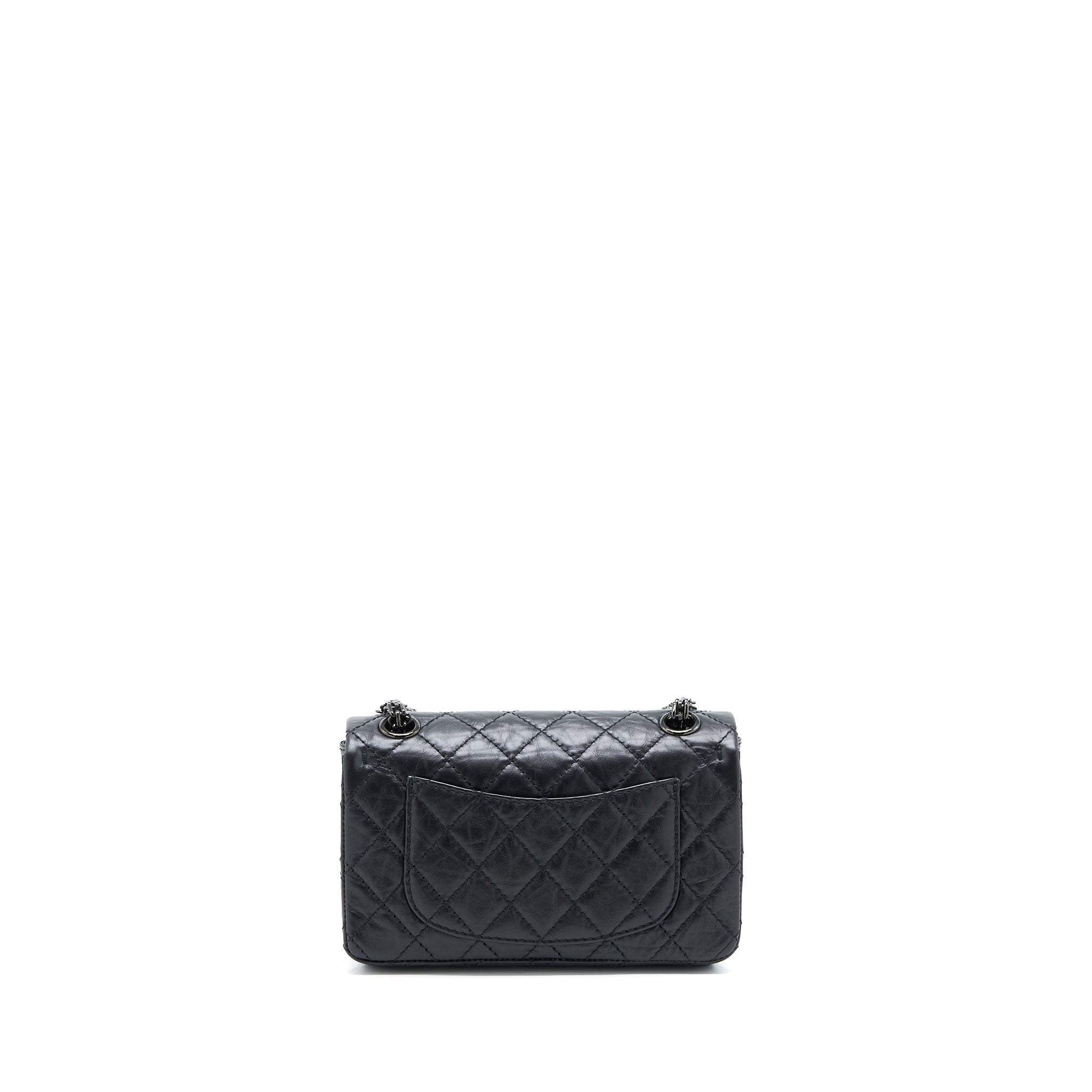 CHANEL MINI 2.55 REISSUE AGED CALFSKIN SO BLACK WITH BLACK HARDWARE (MICROCHIP)