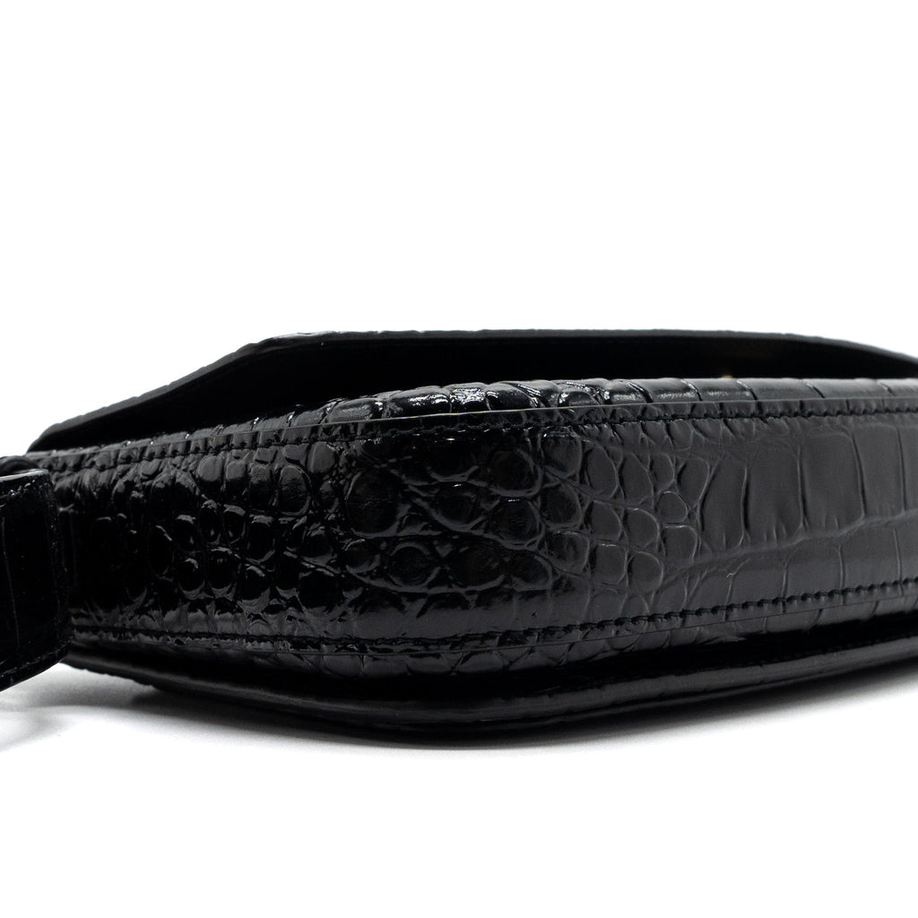 BALENCIAGA GHOST SLING BAG CROC EMBOSSED LEATHER BLACK GHW