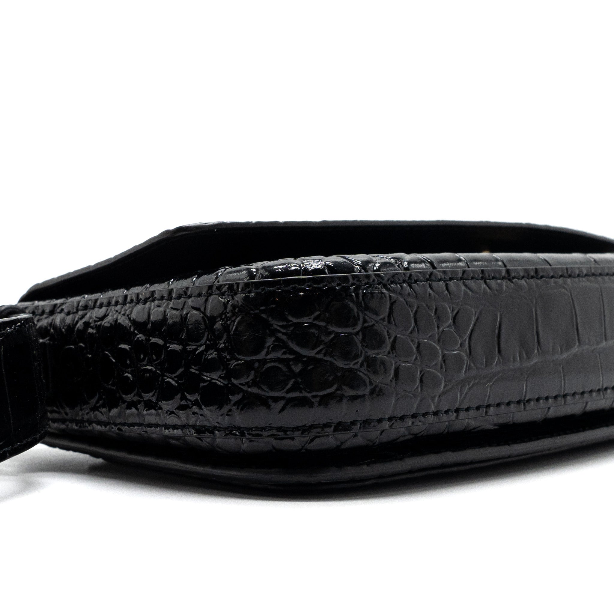 BALENCIAGA GHOST SLING BAG CROC EMBOSSED LEATHER BLACK GHW