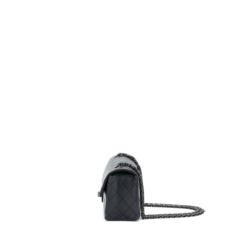 CHANEL MINI 2.55 REISSUE AGED CALFSKIN SO BLACK WITH BLACK HARDWARE (MICROCHIP)