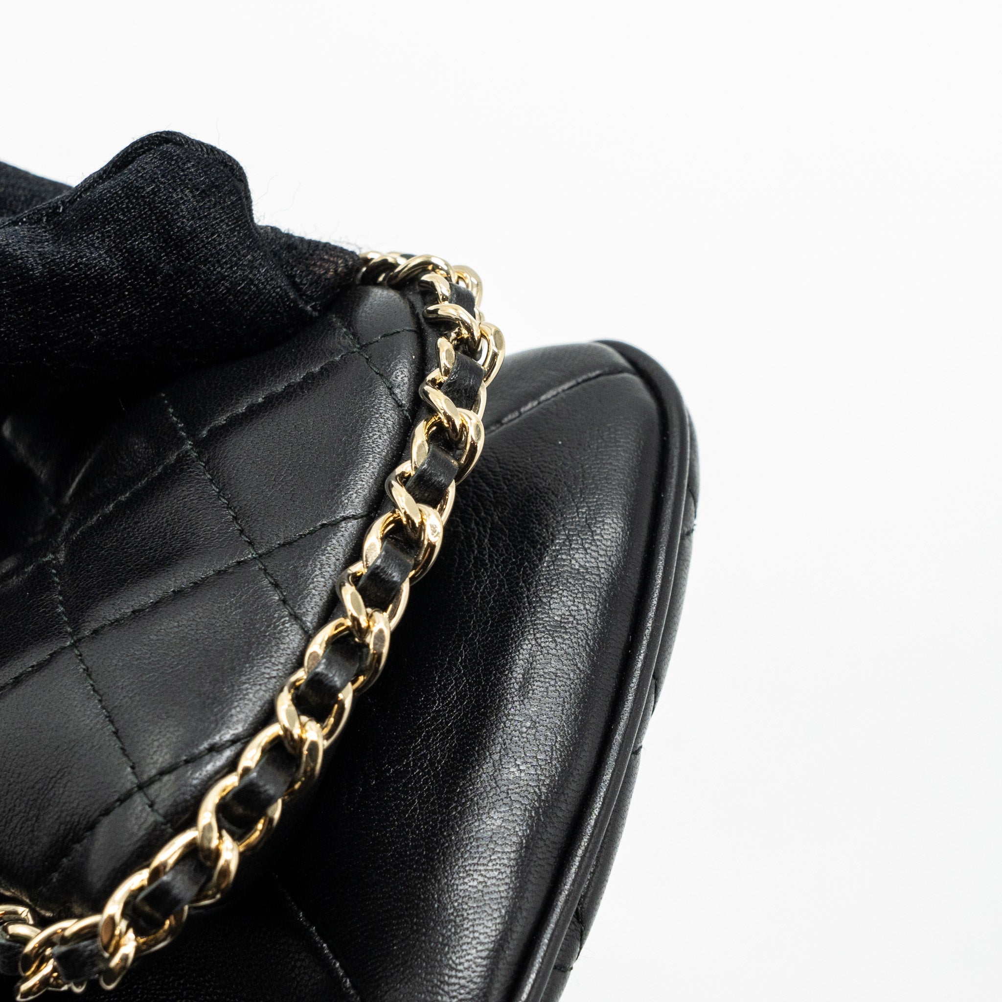 CHANEL PHONE HOLDER WITH CHAIN LAMBSKIN BLACK LGHW