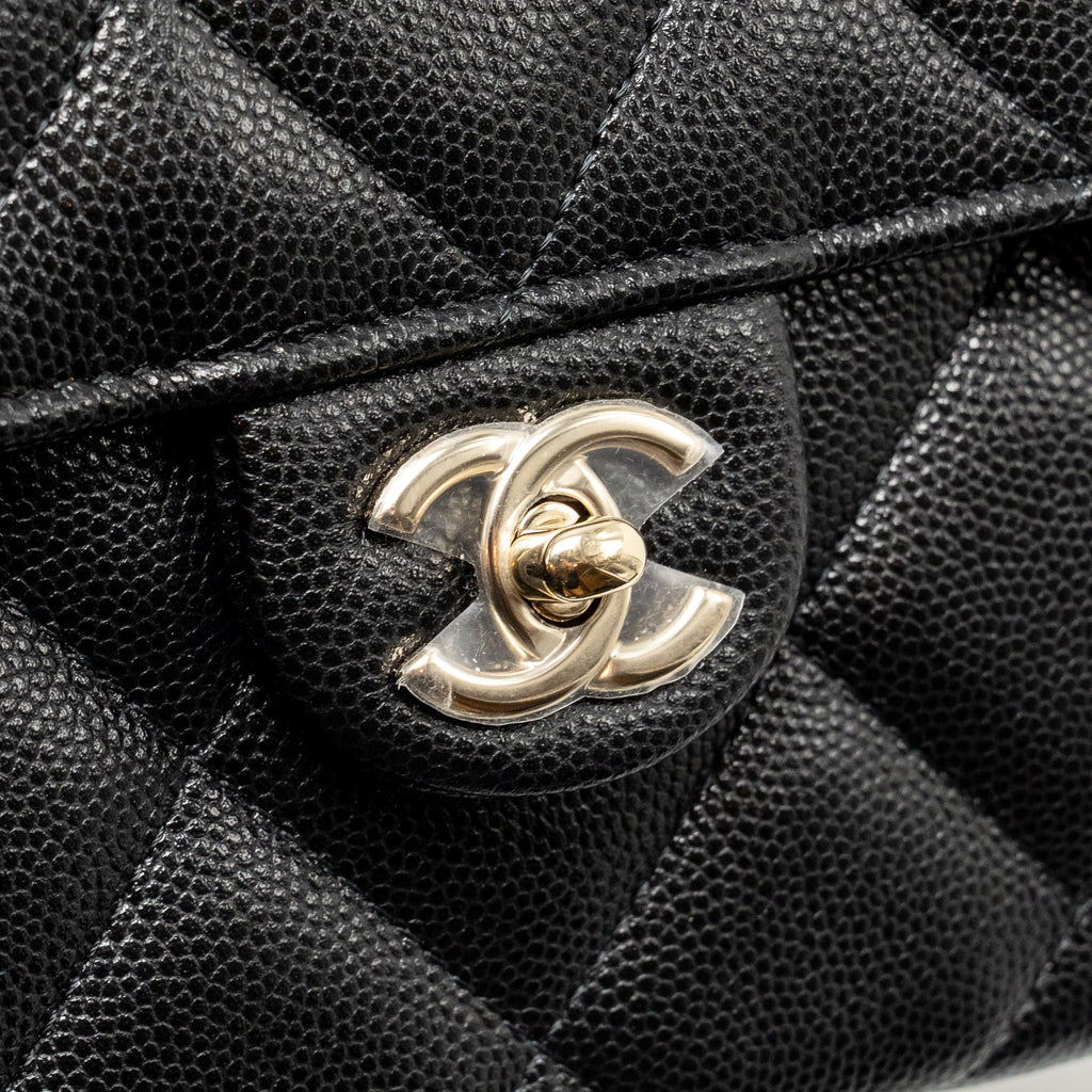 CHANEL TOP HANDLE QUILTED CC FLAP BAG CAVIAR BLACK LGHW (MICROCHIP)