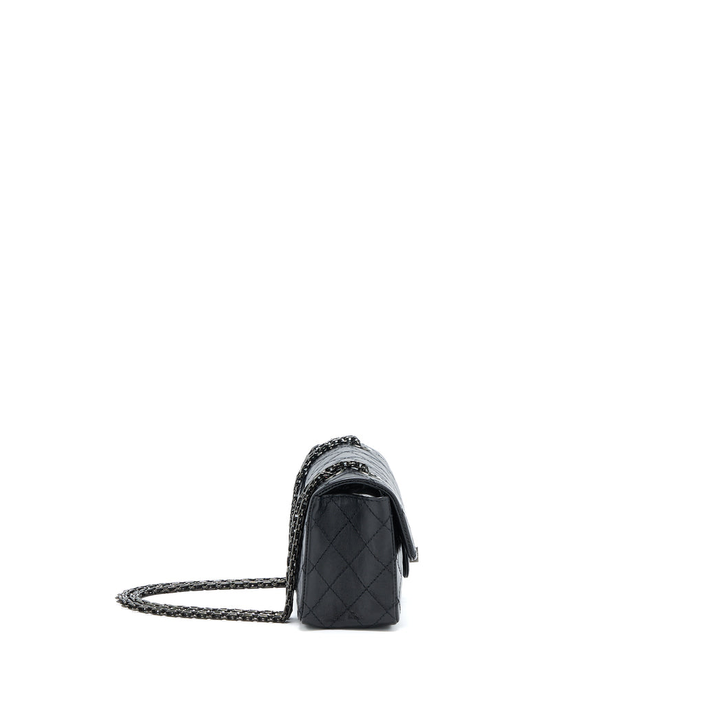 CHANEL MINI 2.55 REISSUE AGED CALFSKIN SO BLACK WITH BLACK HARDWARE (MICROCHIP)