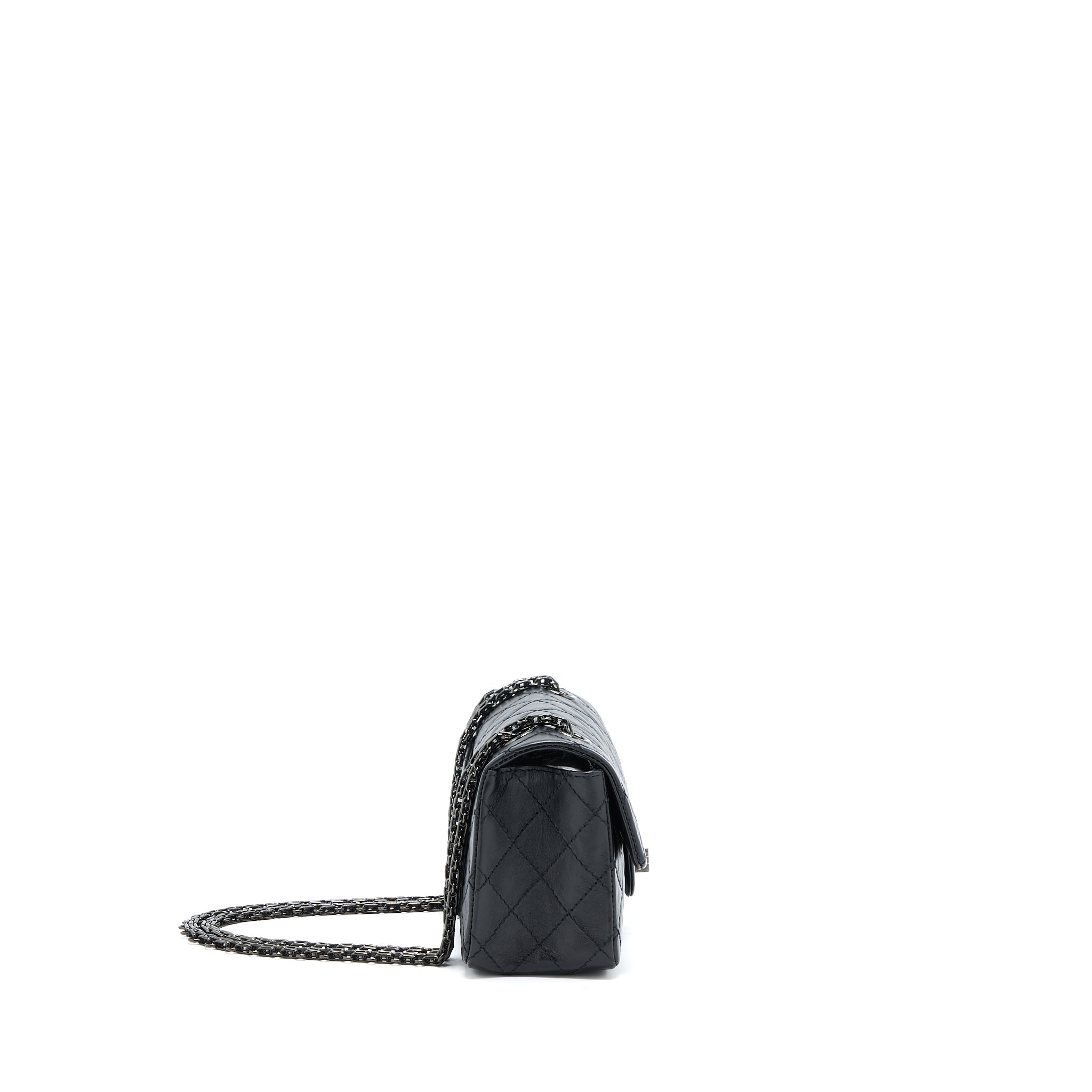 CHANEL MINI 2.55 REISSUE AGED CALFSKIN SO BLACK WITH BLACK HARDWARE (MICROCHIP)