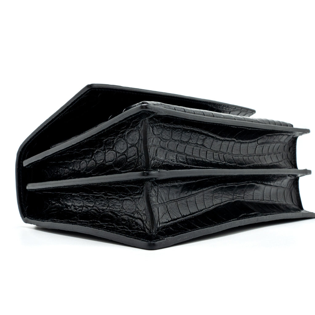 SAINT LAURENT/YSL SUNSET BAG CROCODILE-EMBOSSED BLACK SHW