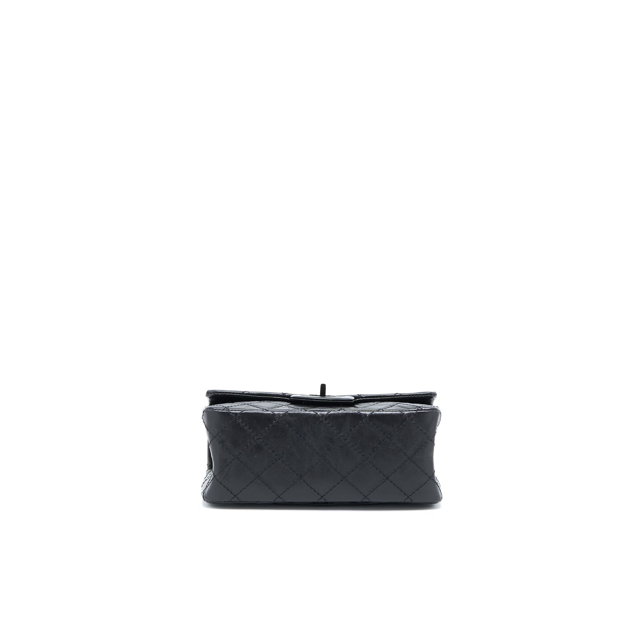 CHANEL MINI 2.55 REISSUE AGED CALFSKIN SO BLACK WITH BLACK HARDWARE (MICROCHIP)