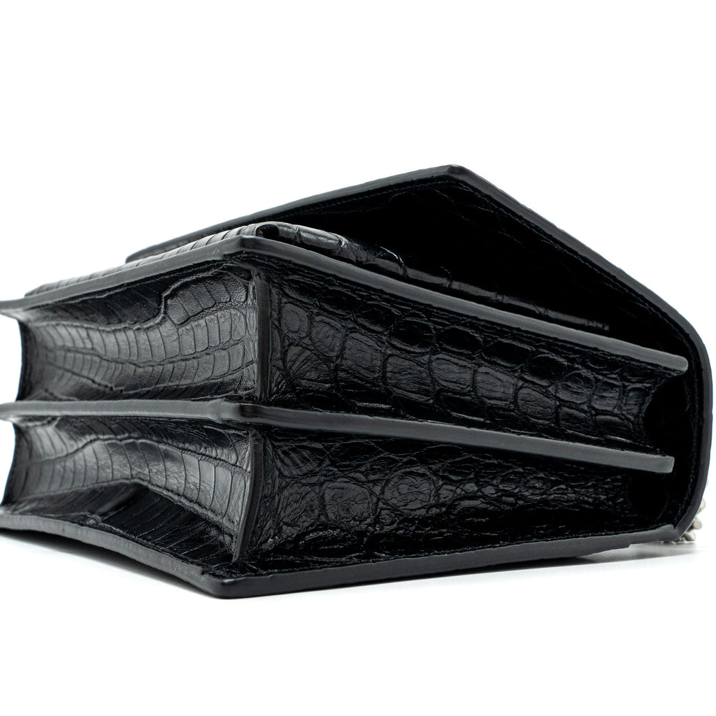 SAINT LAURENT/YSL SUNSET BAG CROCODILE-EMBOSSED BLACK SHW