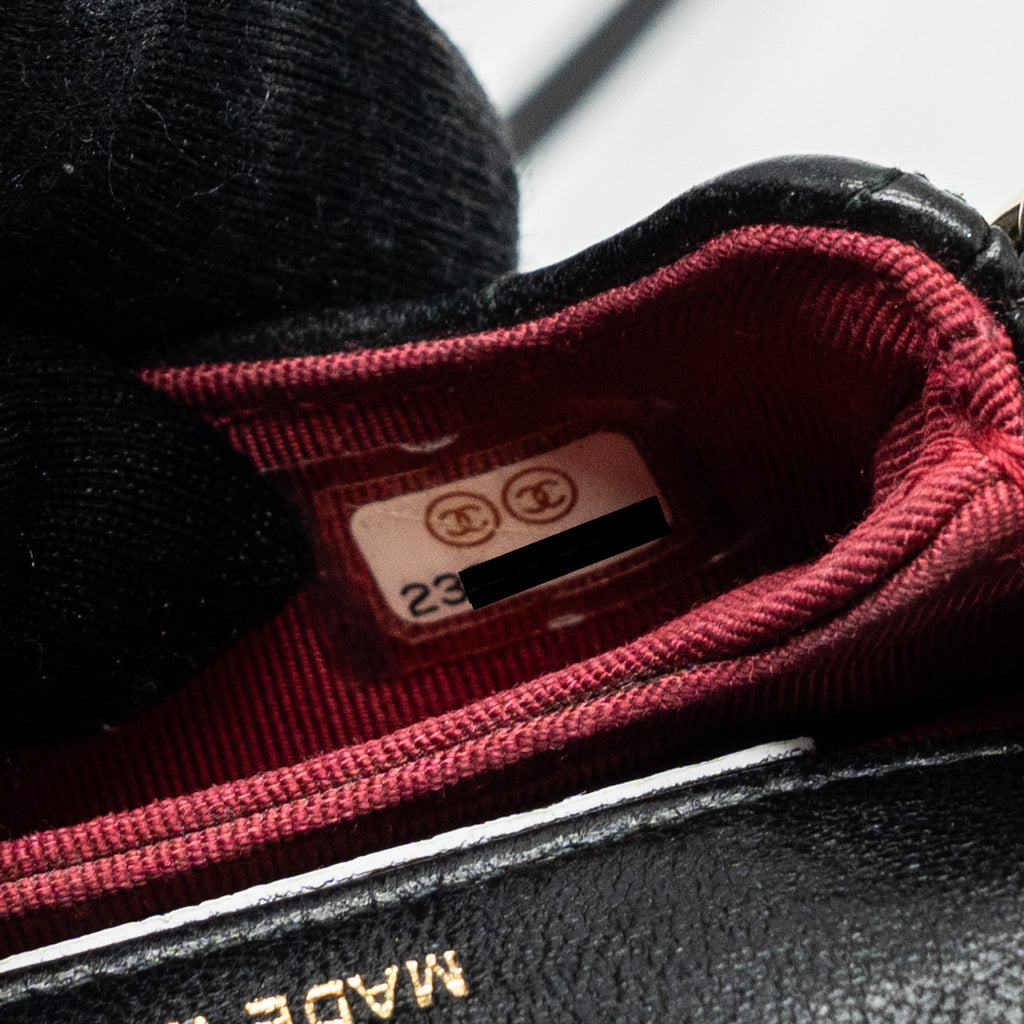 CHANEL PHONE HOLDER WITH CHAIN LAMBSKIN BLACK LGHW