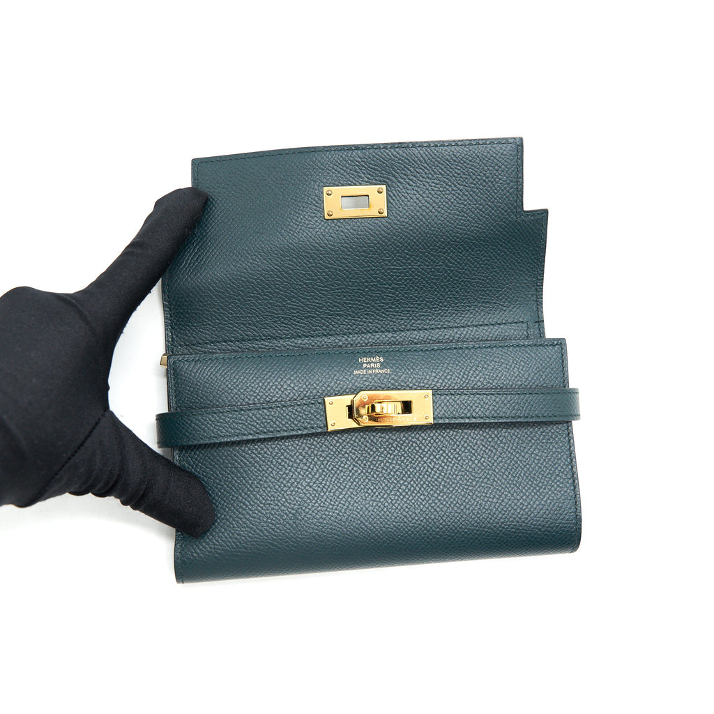HERMES KELLY COMPACT WALLET VERT CYPRES GHW