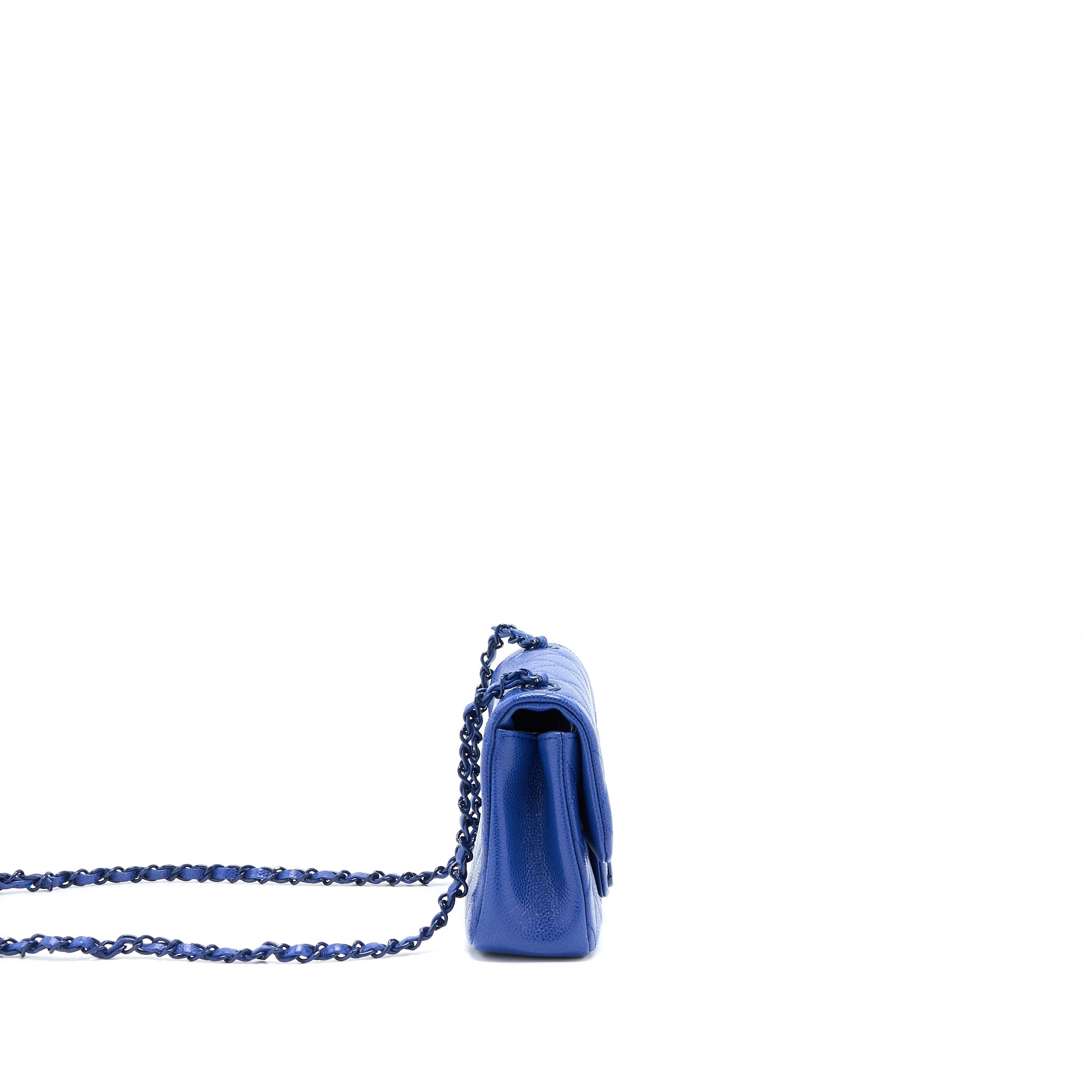 CHANEL MINI SQUARE FLAP BAG CAVIAR BLUE WITH BLUE HARDWARE