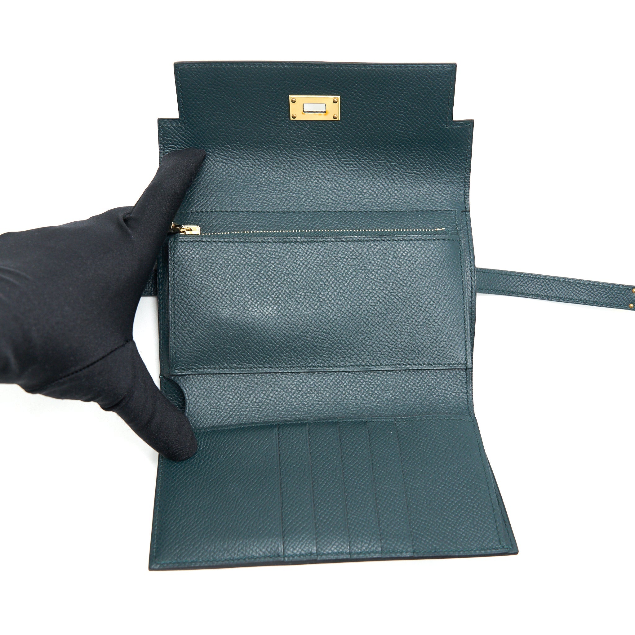 HERMES KELLY COMPACT WALLET VERT CYPRES GHW