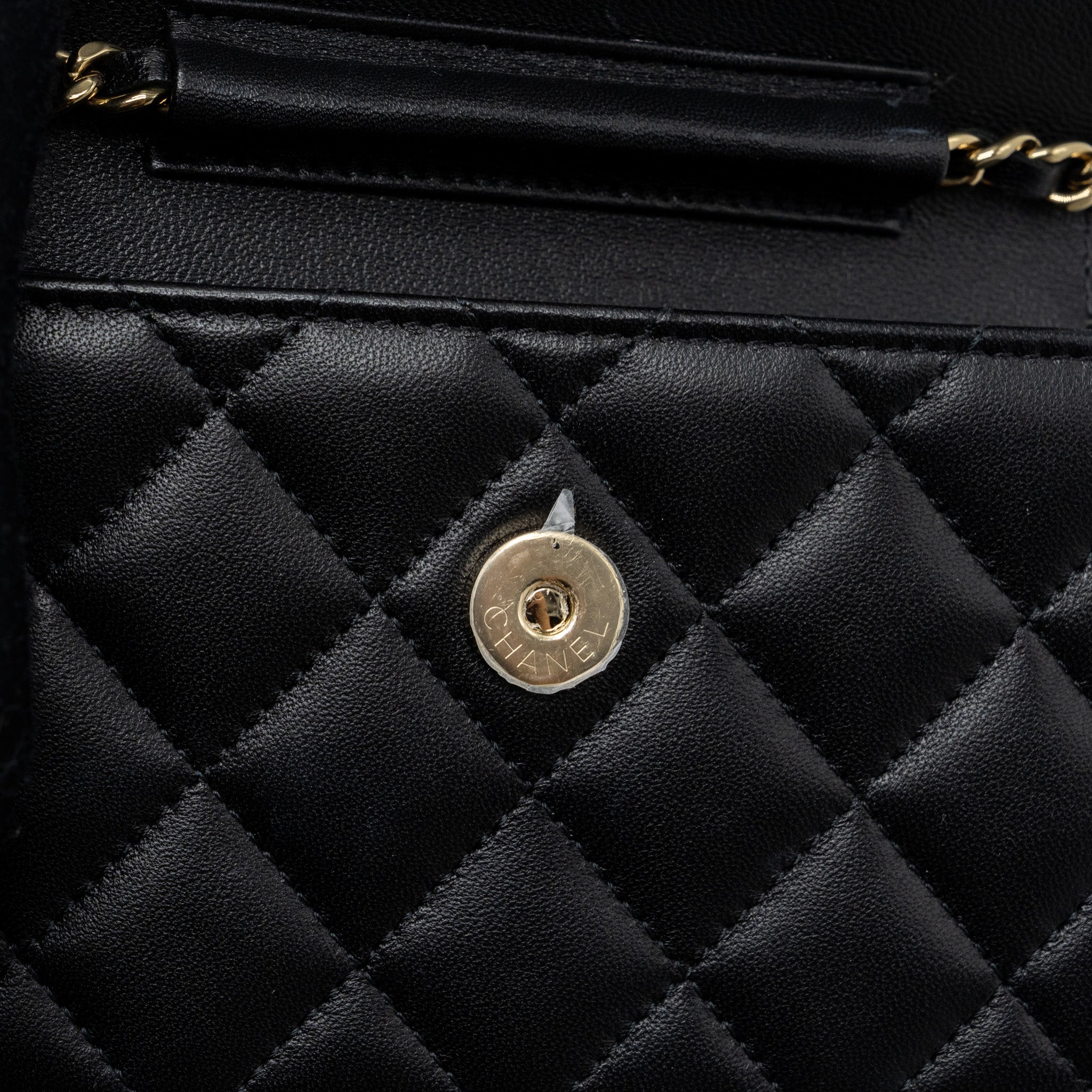 CHANEL MINI FLAP CARD HOLDER WITH RIBBON CHAIN LAMBSKIN BLACK LGHW