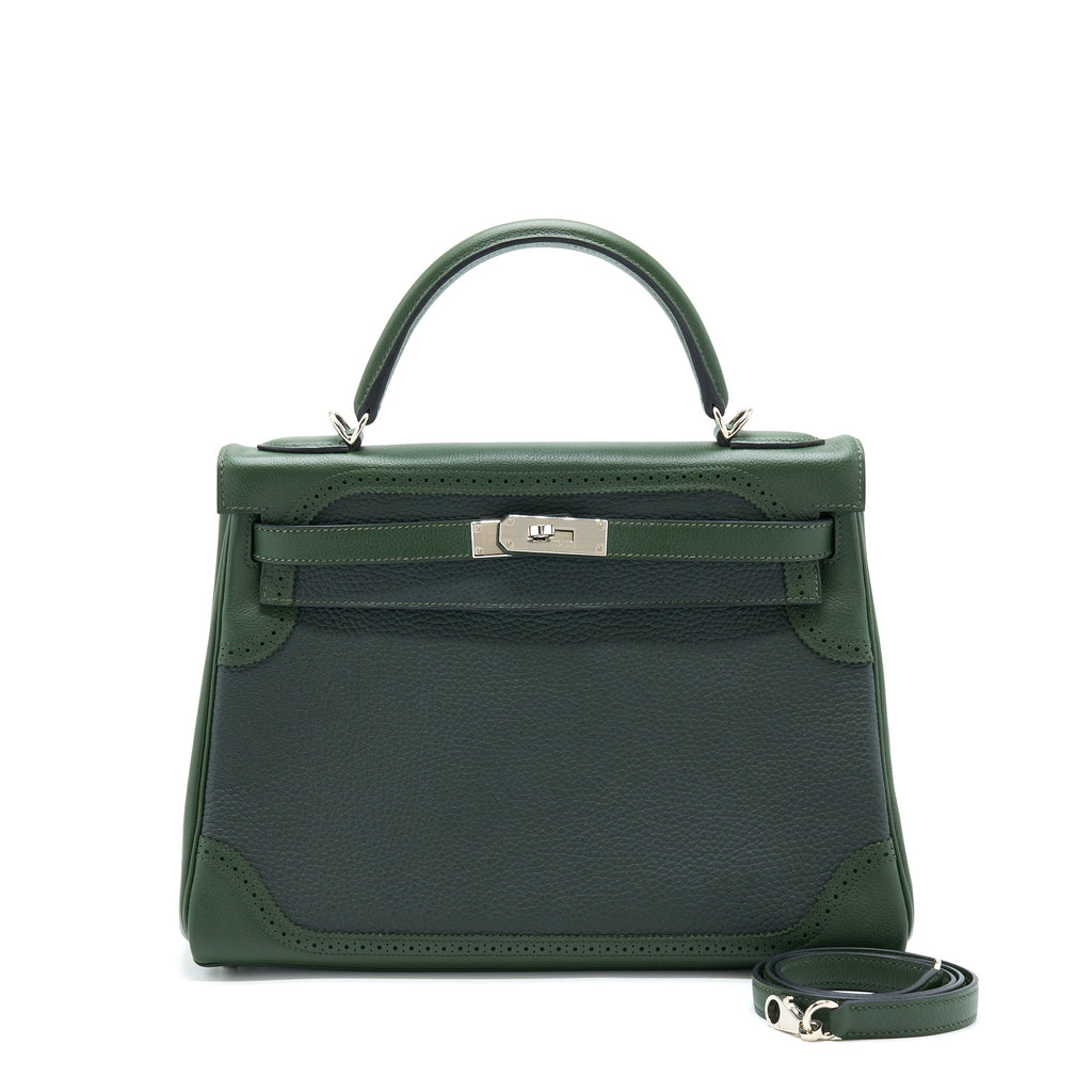 HERMES KELLY 32 GHILLIES CLEMENCE VERT FONCE/VERT ANGLAIS SHW