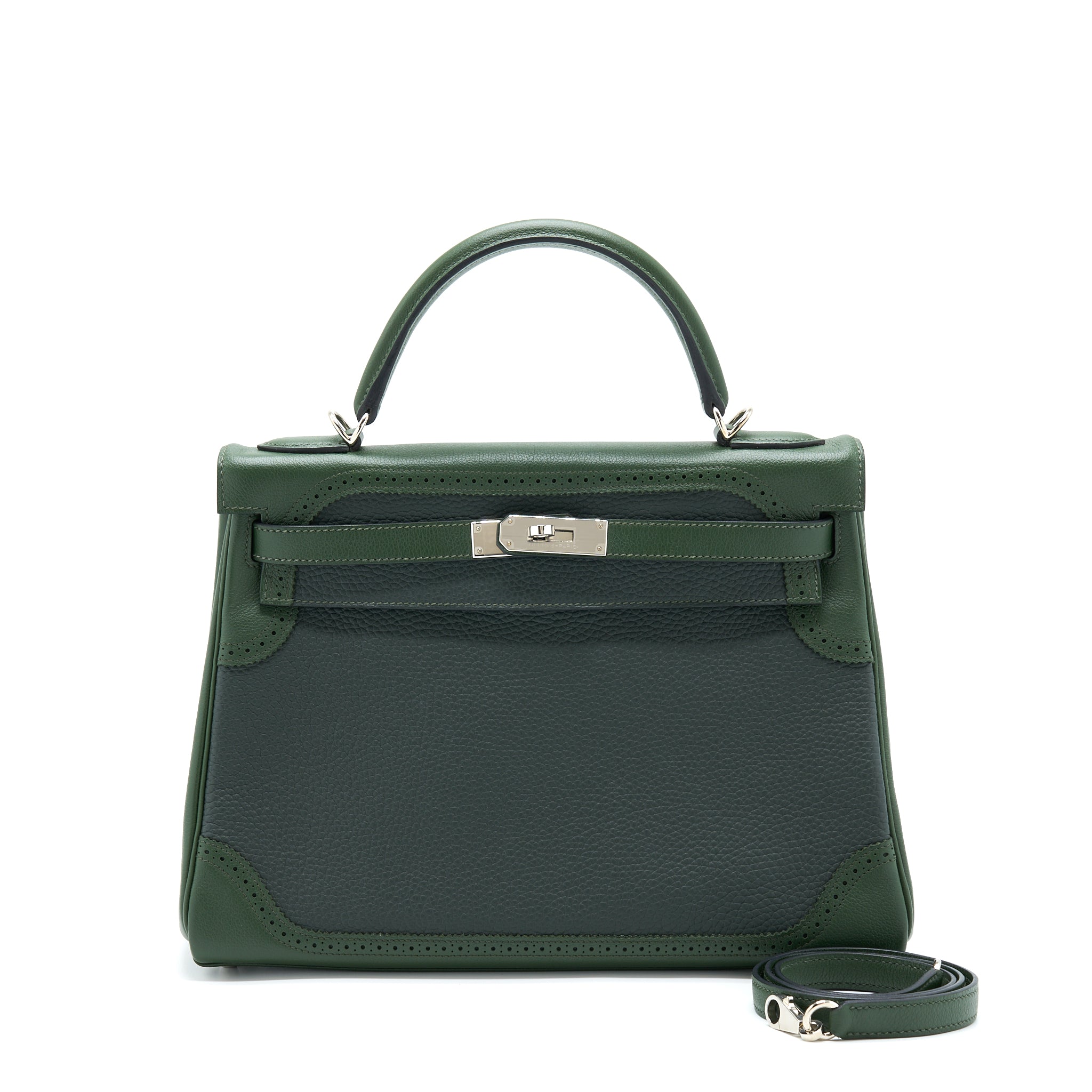 HERMES KELLY 32 GHILLIES CLEMENCE VERT FONCE/VERT ANGLAIS SHW