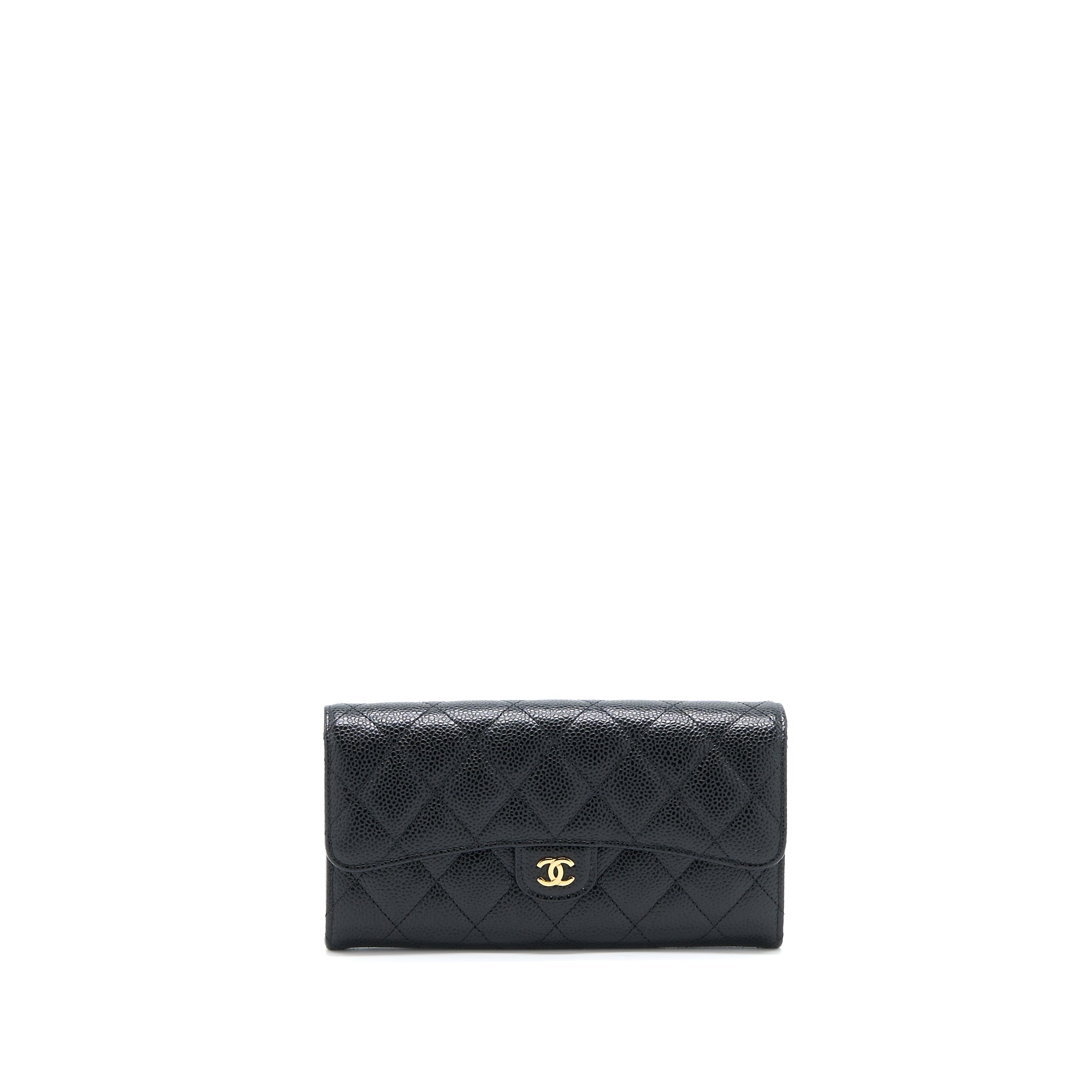 CHANEL CLASSIC FLAP LONG WALLET CAVIAR BLACK GHW