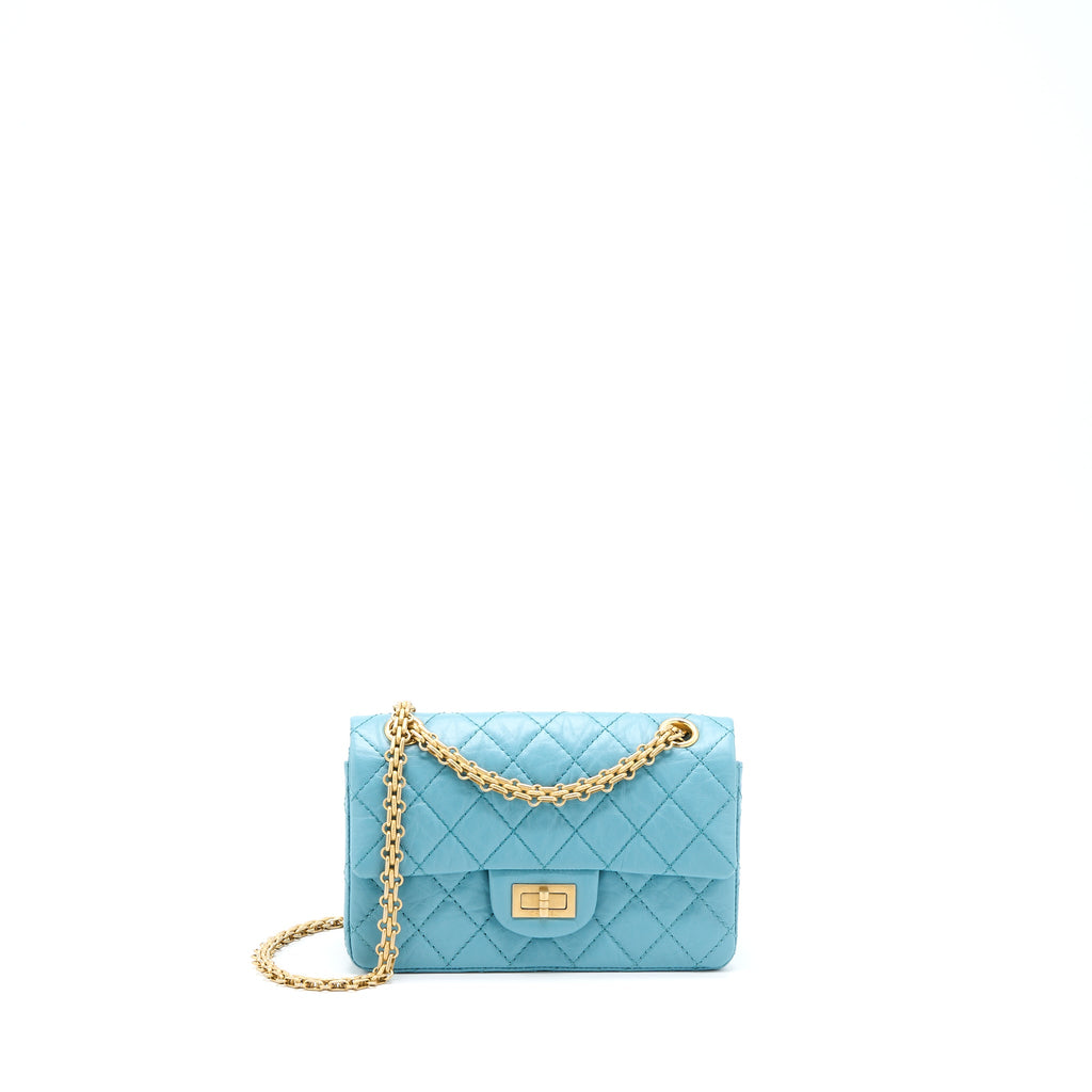 CHANEL MINI 2.55 REISSUE FLAP BAG AGED CALFSKIN LIGHT BLUE GHW