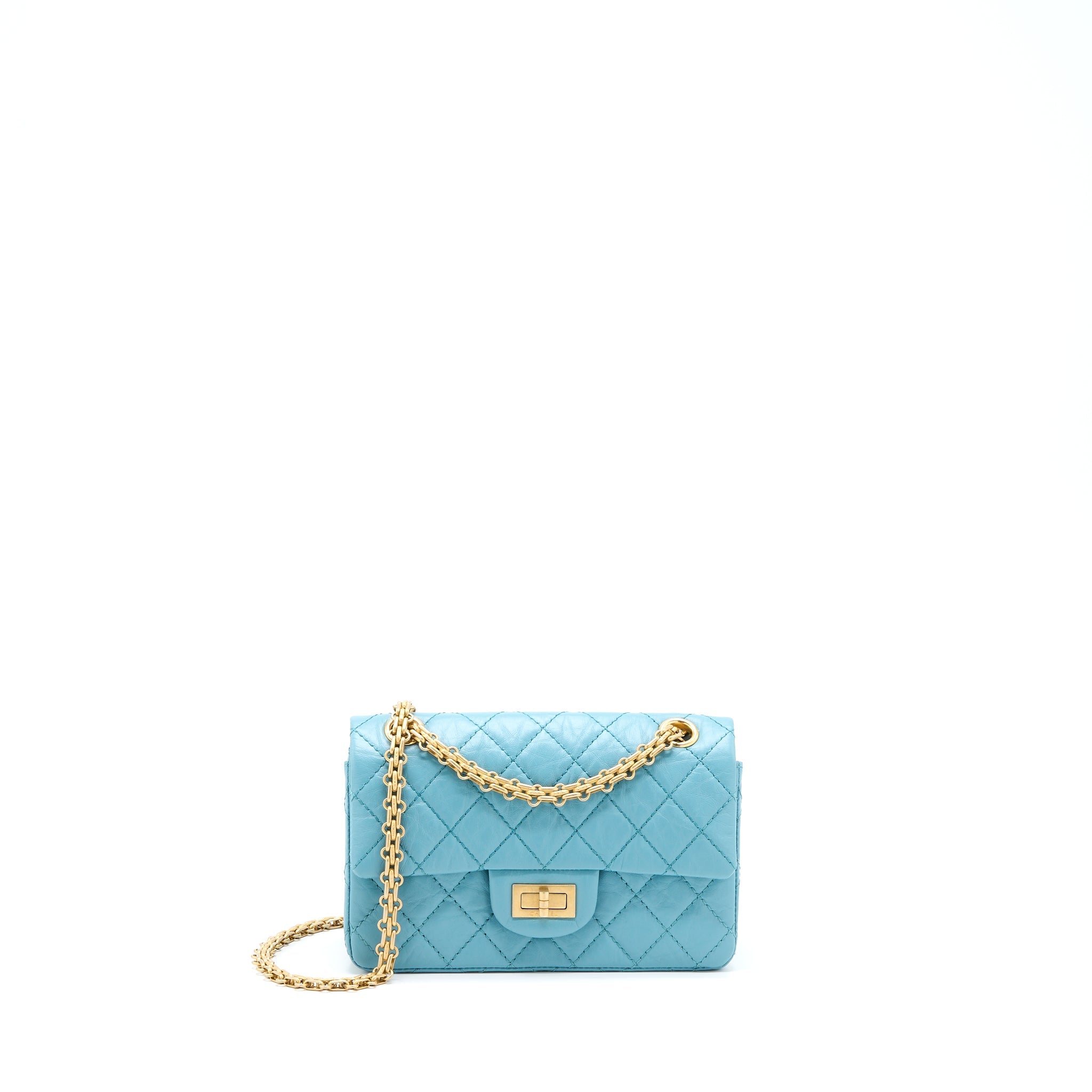 CHANEL MINI 2.55 REISSUE FLAP BAG AGED CALFSKIN LIGHT BLUE GHW