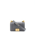 CHANEL SMALL BOY BAG CAVIAR GREY GHW (MICROCHIP)
