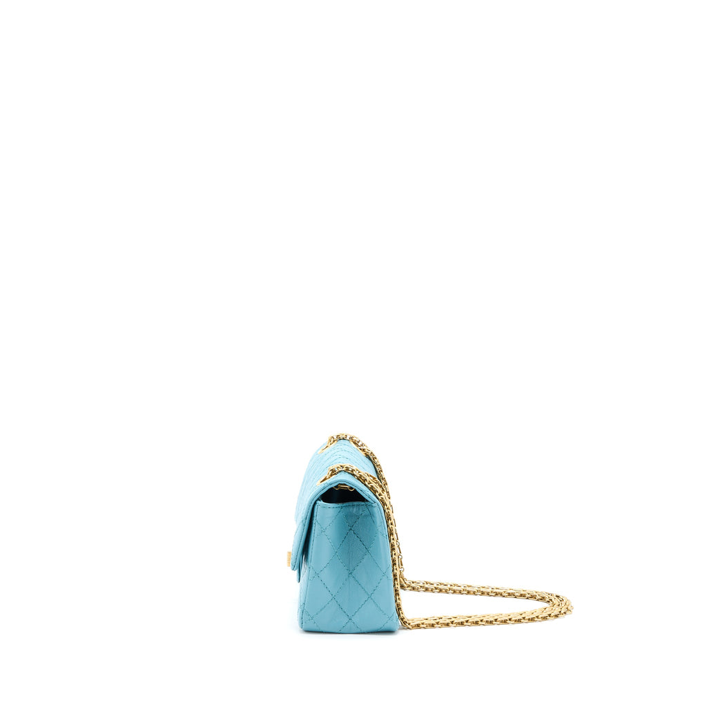 CHANEL MINI 2.55 REISSUE FLAP BAG AGED CALFSKIN LIGHT BLUE GHW