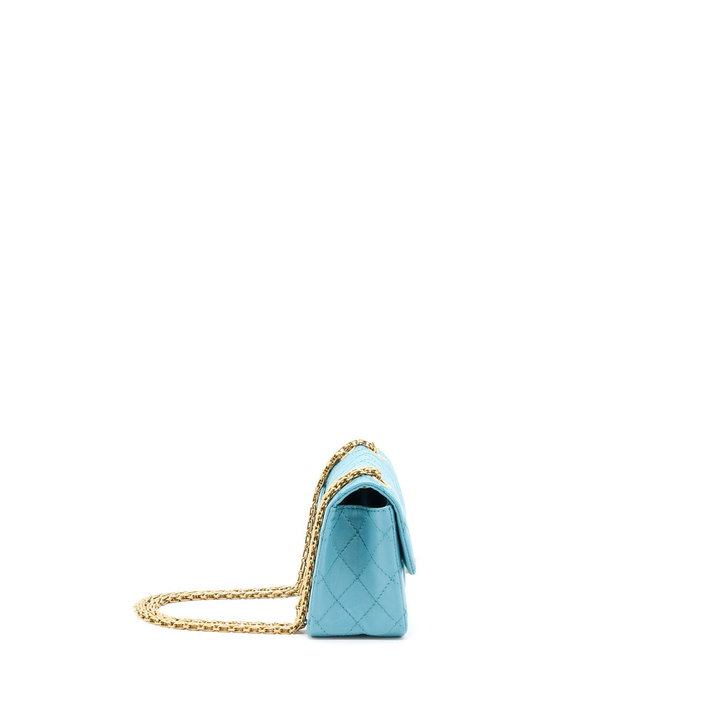CHANEL MINI 2.55 REISSUE FLAP BAG AGED CALFSKIN LIGHT BLUE GHW