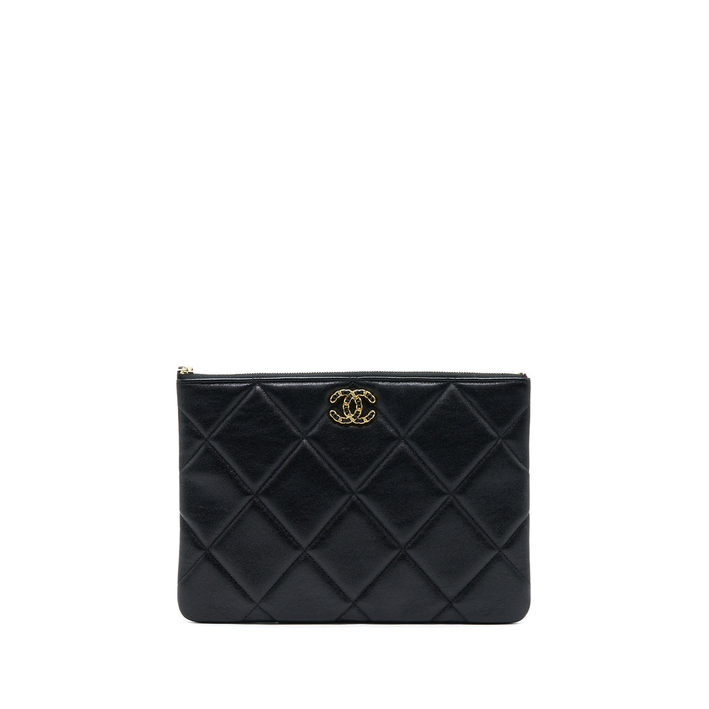CHANEL 19 CLUTCH LAMBSKIN BLACK GHW