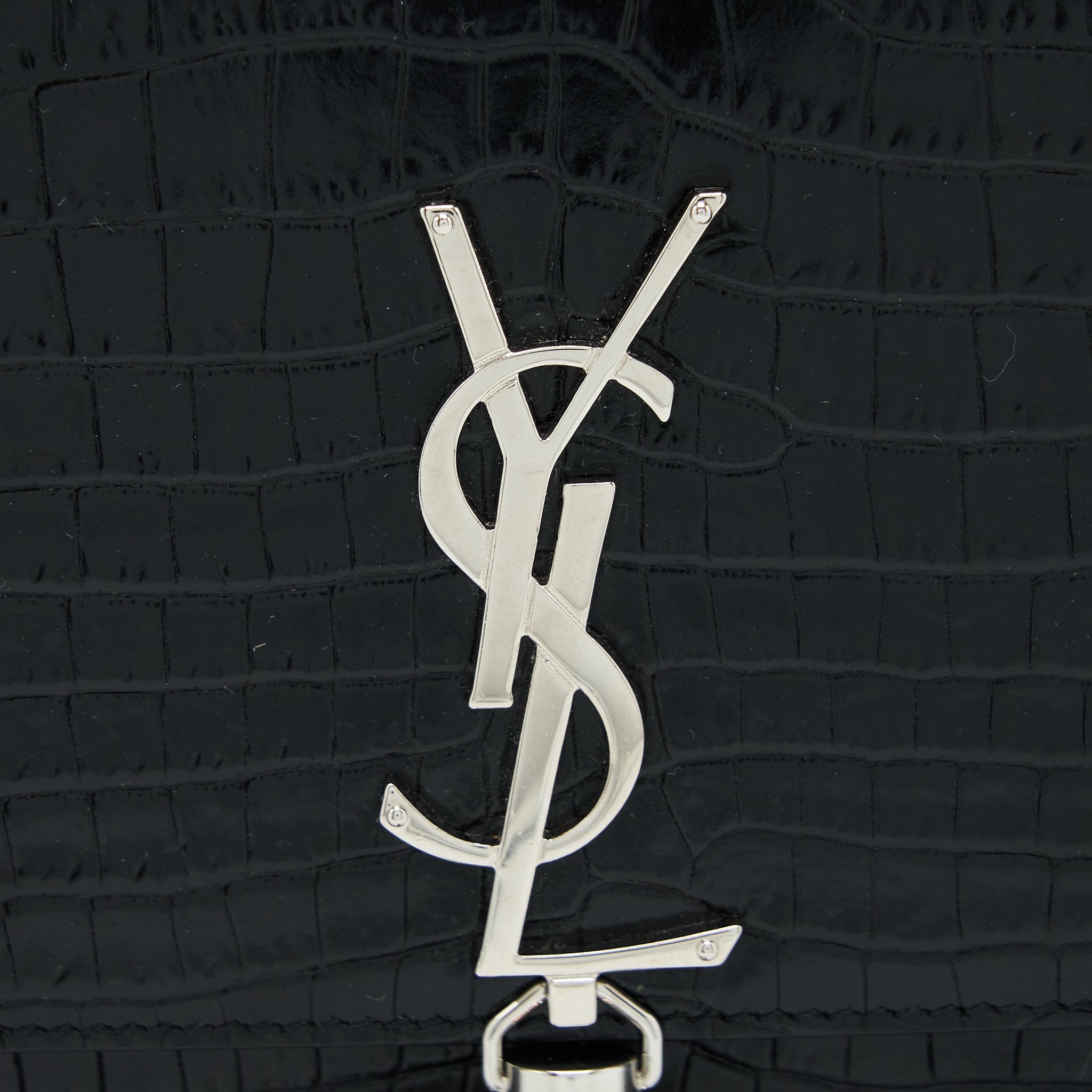 SAINT LAURENT KATE WITH TASSEL CHAIN BAG CROC EMBOSSED CALFSKIN BLACK SHW