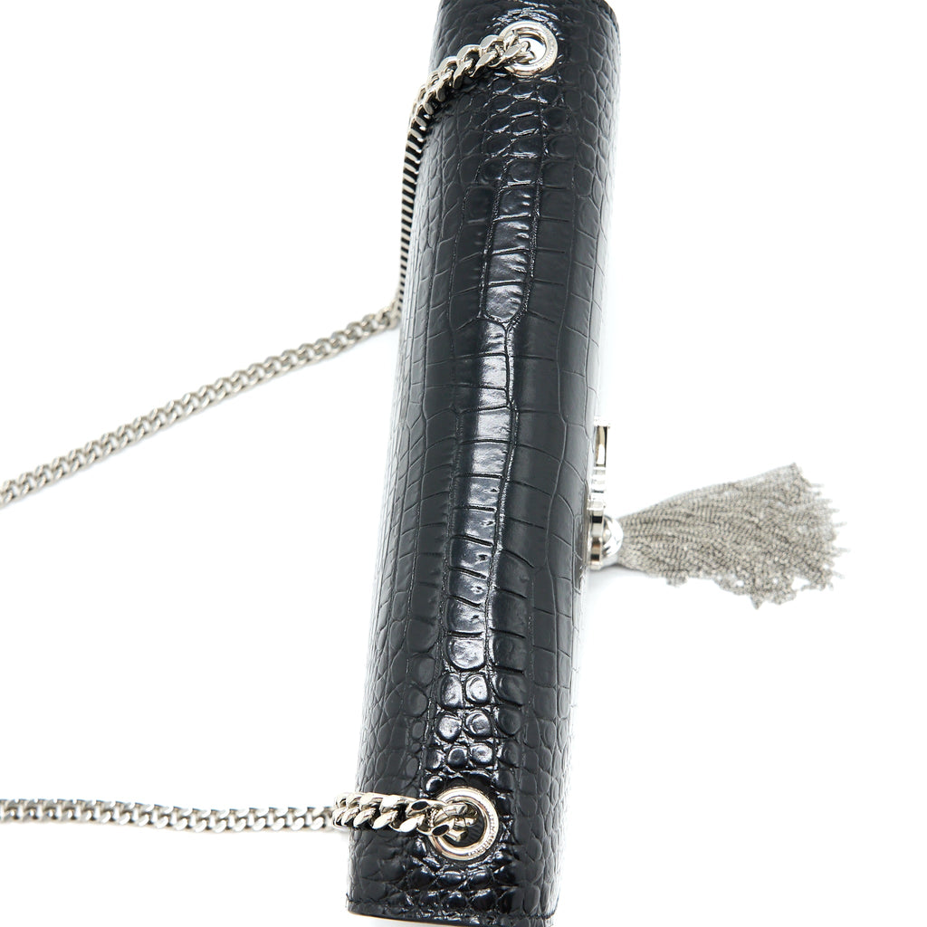 SAINT LAURENT KATE WITH TASSEL CHAIN BAG CROC EMBOSSED CALFSKIN BLACK SHW