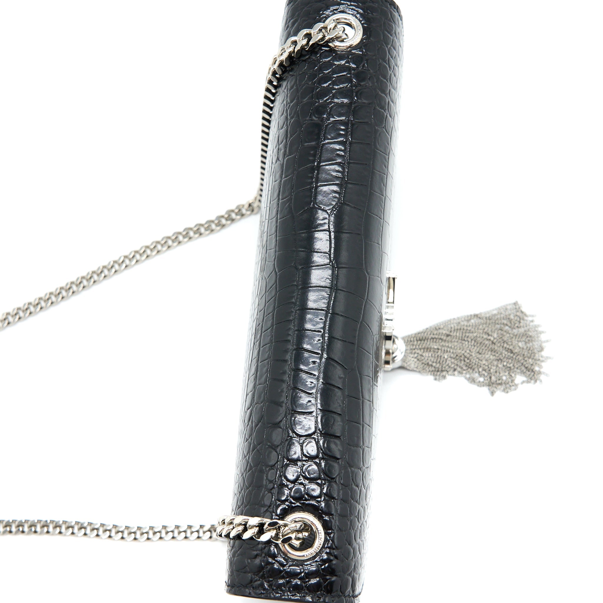 SAINT LAURENT KATE WITH TASSEL CHAIN BAG CROC EMBOSSED CALFSKIN BLACK SHW