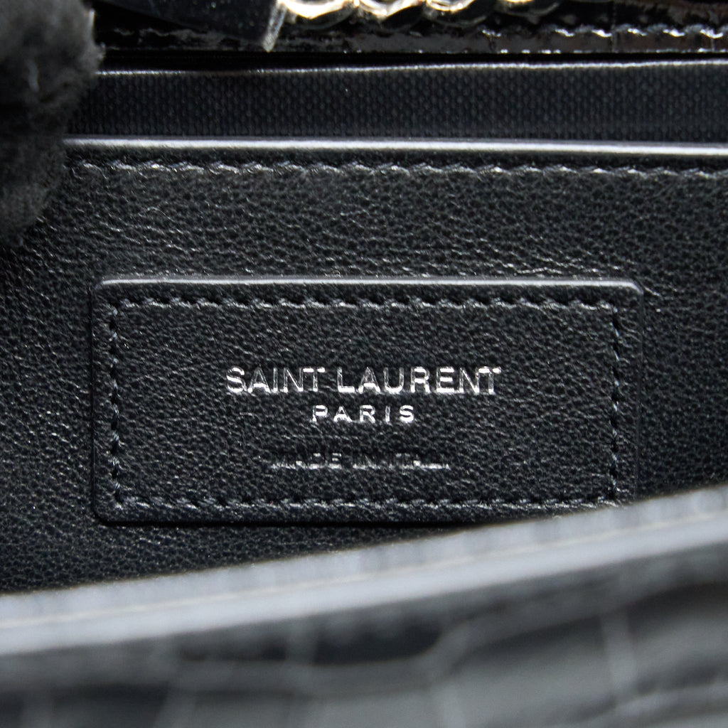 SAINT LAURENT KATE WITH TASSEL CHAIN BAG CROC EMBOSSED CALFSKIN BLACK SHW