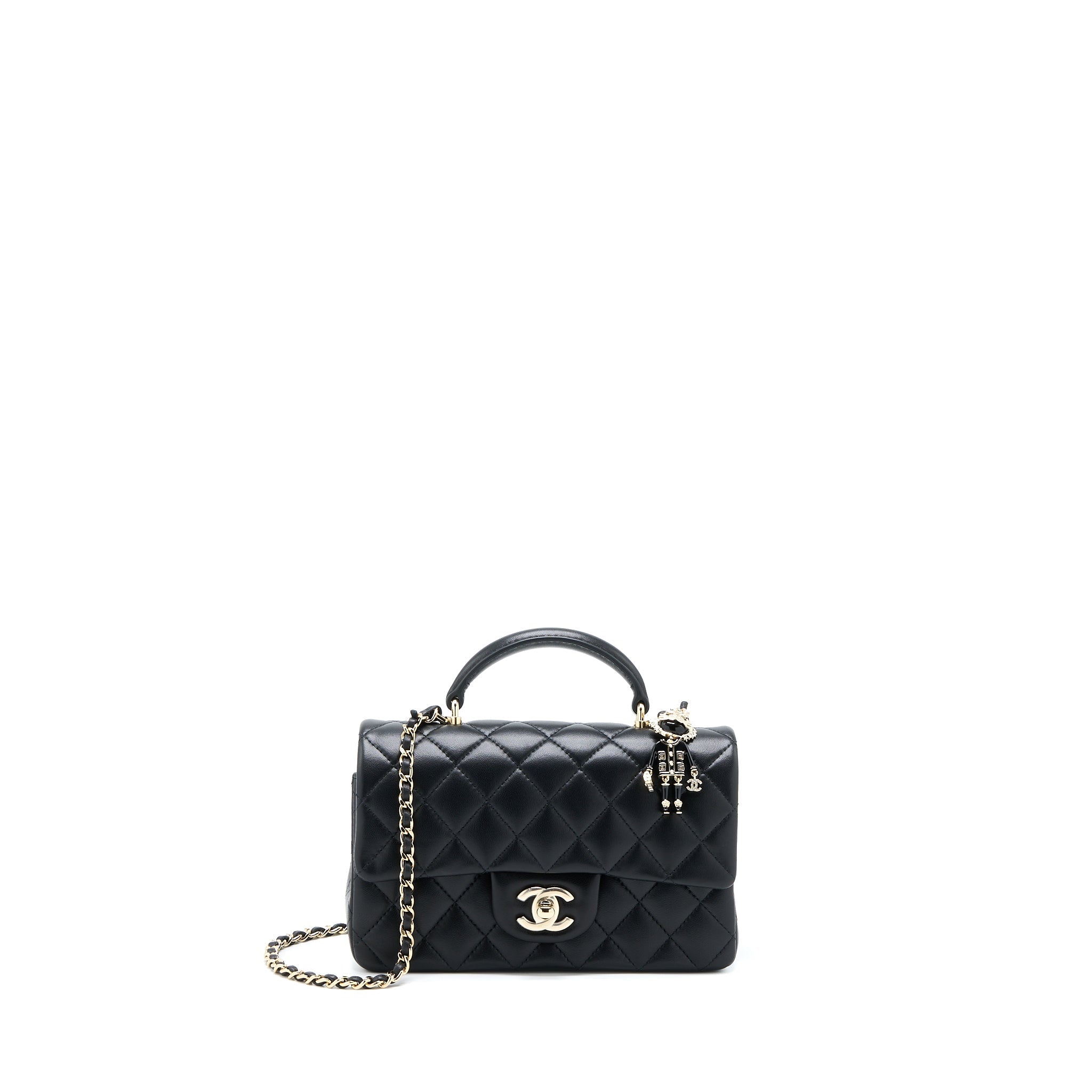 CHANEL 22P LION CHARM TOP HANDLE MINI RECTANGULAR FLAP BAG LAMBSKIN BLACK LGHW (MICROCHIP)