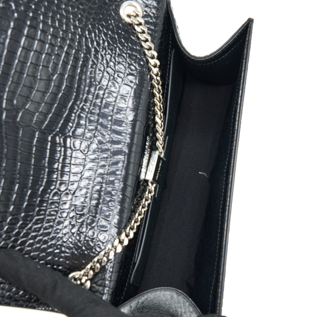 SAINT LAURENT KATE WITH TASSEL CHAIN BAG CROC EMBOSSED CALFSKIN BLACK SHW